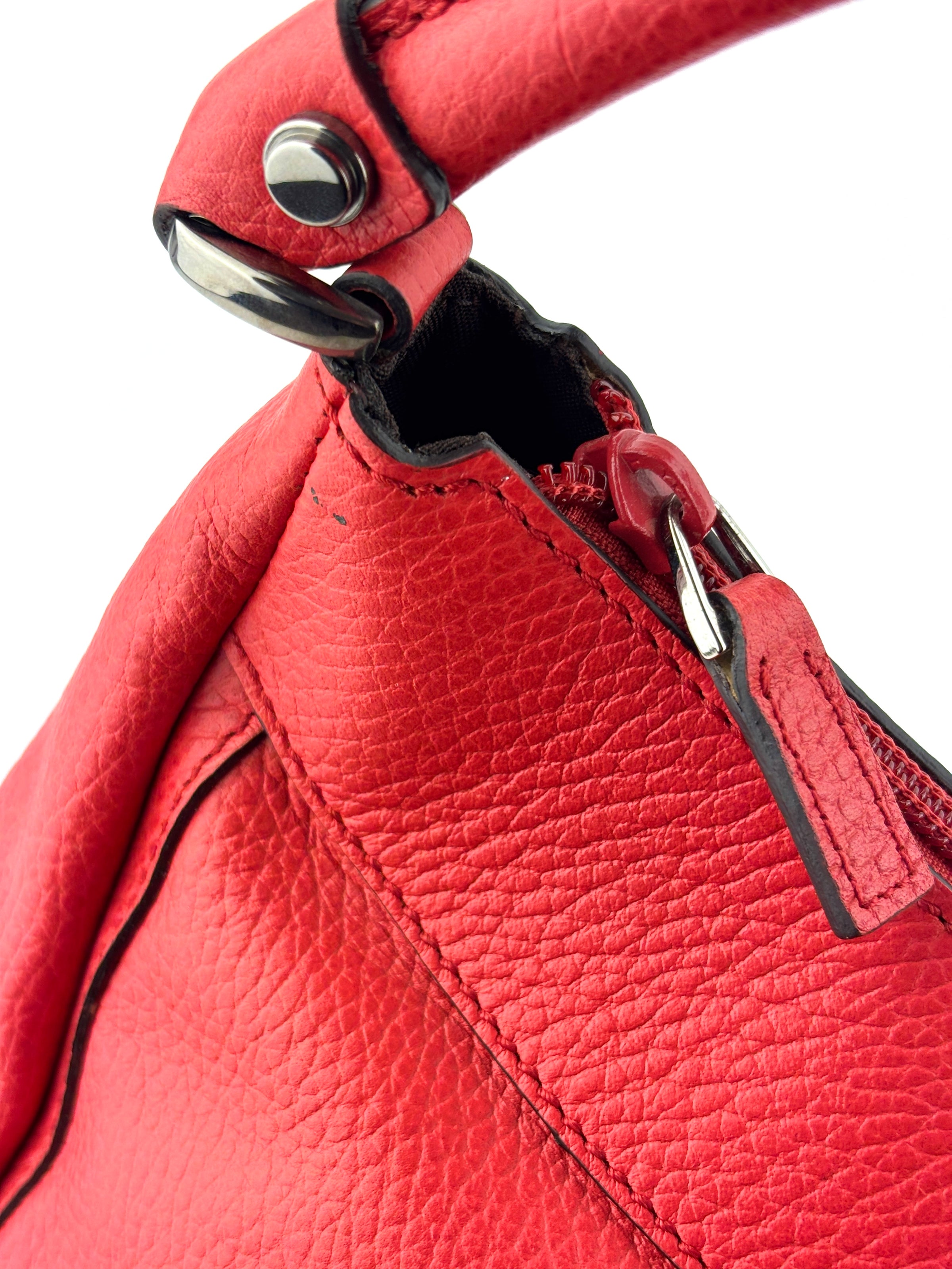 327786 Red Leather Large D-Ring Hobo Bag