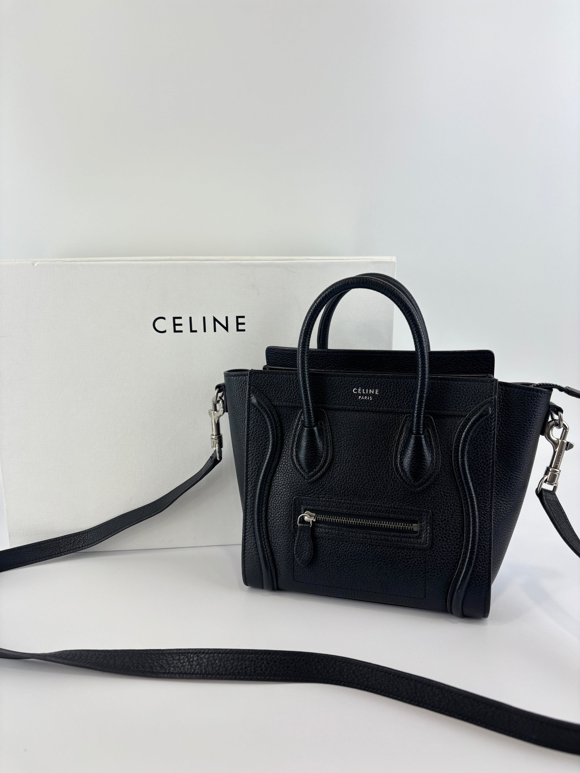 Nano Luggage Tote Black Pebbled Calfskin