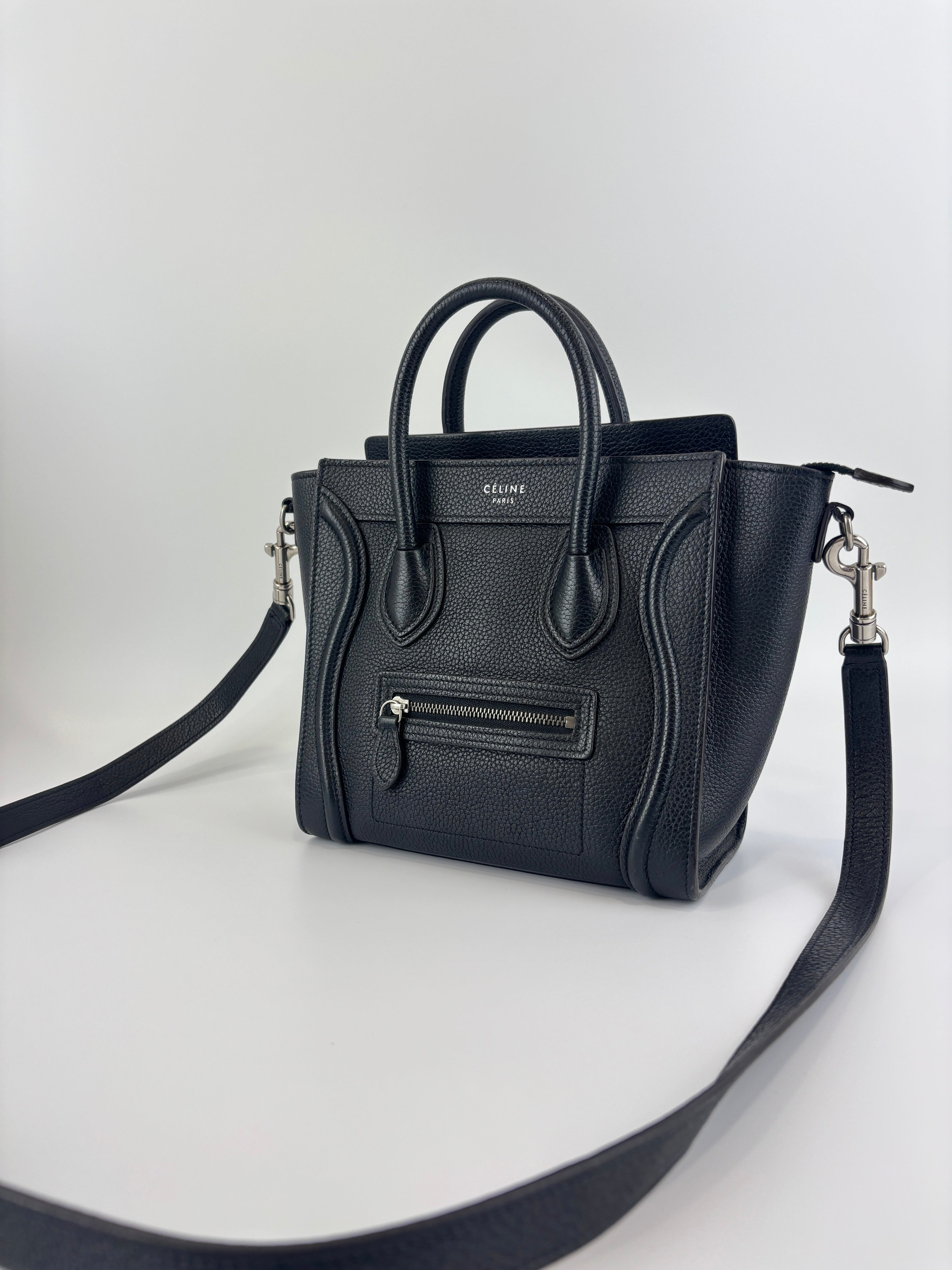 Celine Nano Luggage Tote Black Pebbled Calfskin | Pre-Loved – Glampot
