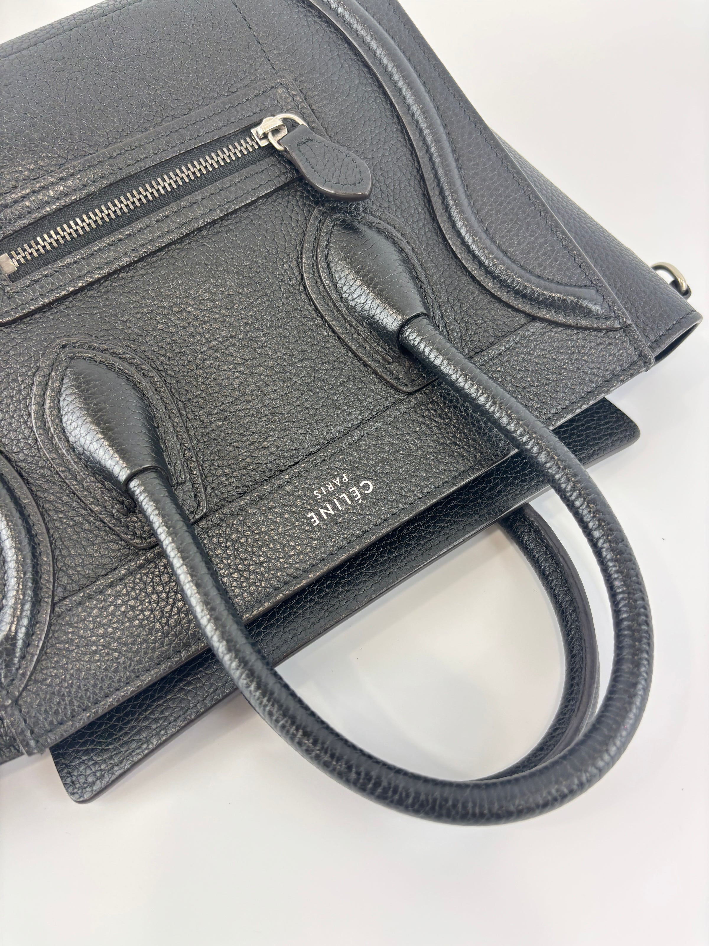 Nano Luggage Tote Black Pebbled Calfskin