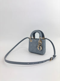 Micro Lady Dior Cannage Lambskin Leather Cloud Blue GHW - Glampot