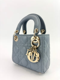 Micro Lady Dior Cannage Lambskin Leather Cloud Blue GHW - Glampot