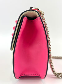 Bicolour Rockstud Glam Lock Chain Bag Neon Pink/White - Glampot