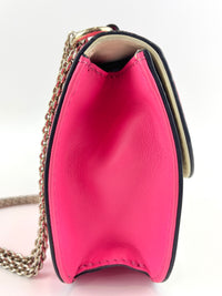 Bicolour Rockstud Glam Lock Chain Bag Neon Pink/White - Glampot