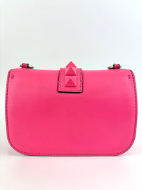 Bicolour Rockstud Glam Lock Chain Bag Neon Pink/White - Glampot