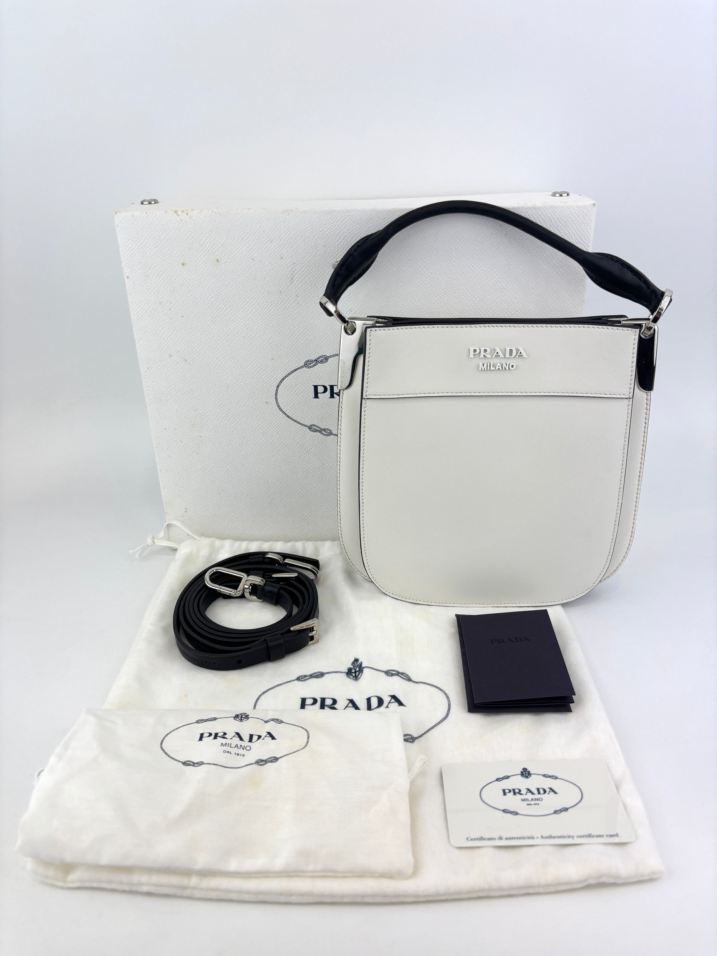 1BC082 Margit Bag Calfskin Leather in White + Black