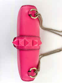 Bicolour Rockstud Glam Lock Chain Bag Neon Pink/White - Glampot