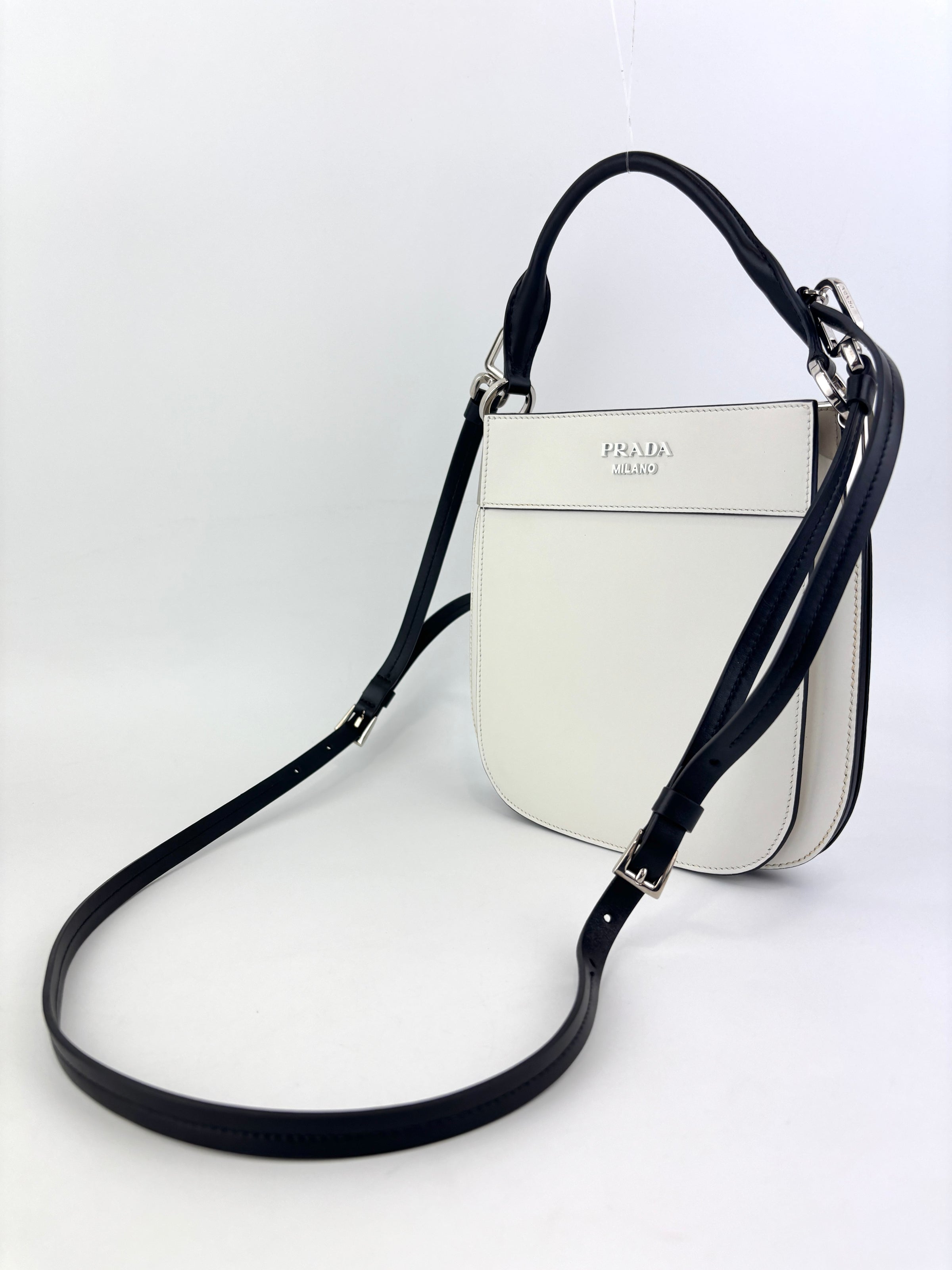 1BC082 Margit Bag Calfskin Leather in White + Black