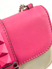 Bicolour Rockstud Glam Lock Chain Bag Neon Pink/White - Glampot