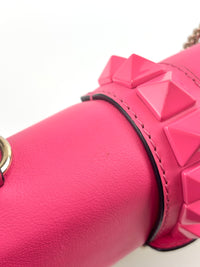 Bicolour Rockstud Glam Lock Chain Bag Neon Pink/White - Glampot