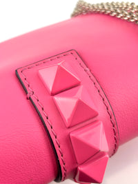 Bicolour Rockstud Glam Lock Chain Bag Neon Pink/White - Glampot