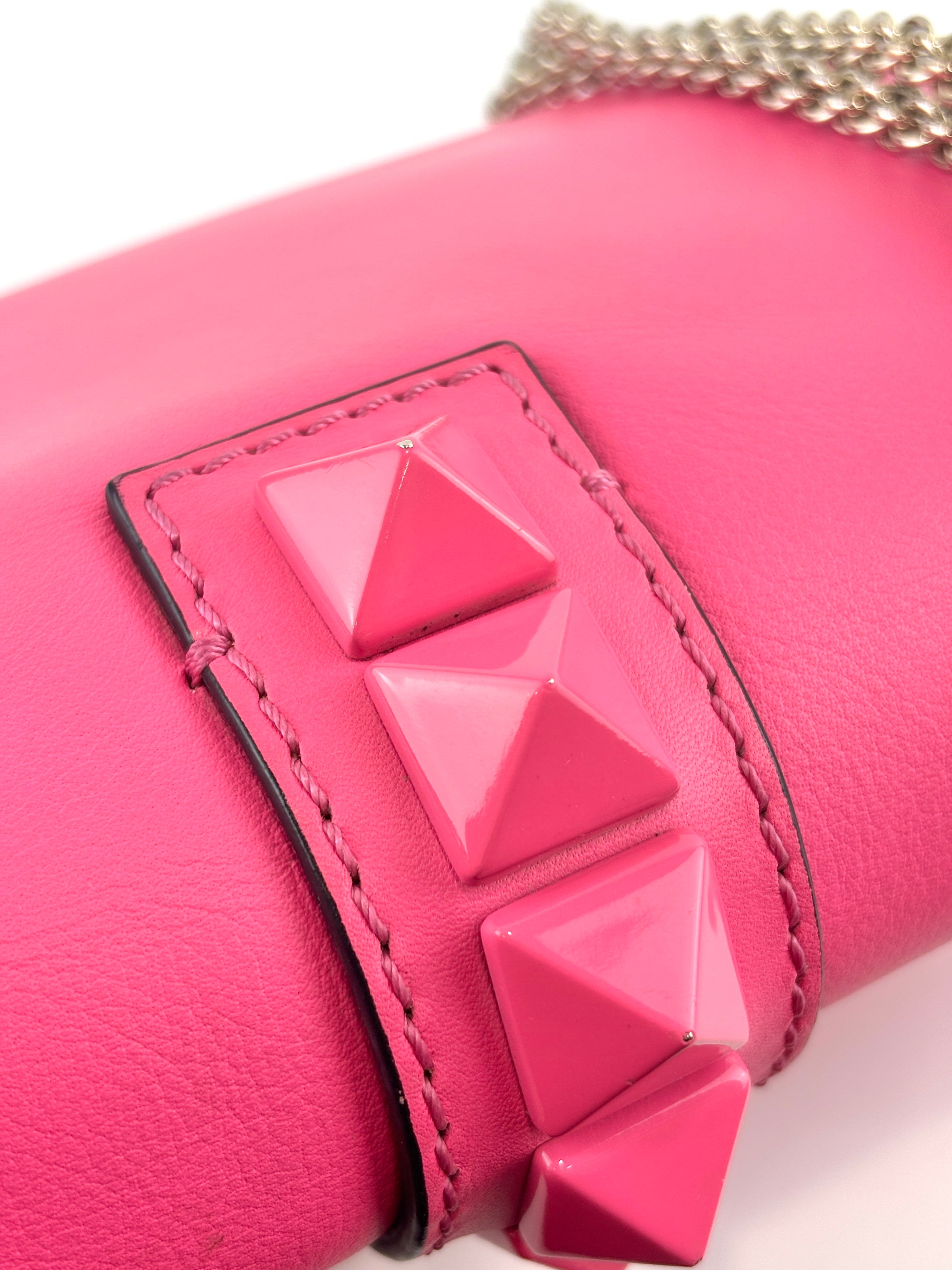 Bicolour Rockstud Glam Lock Chain Bag Neon Pink/White - Glampot