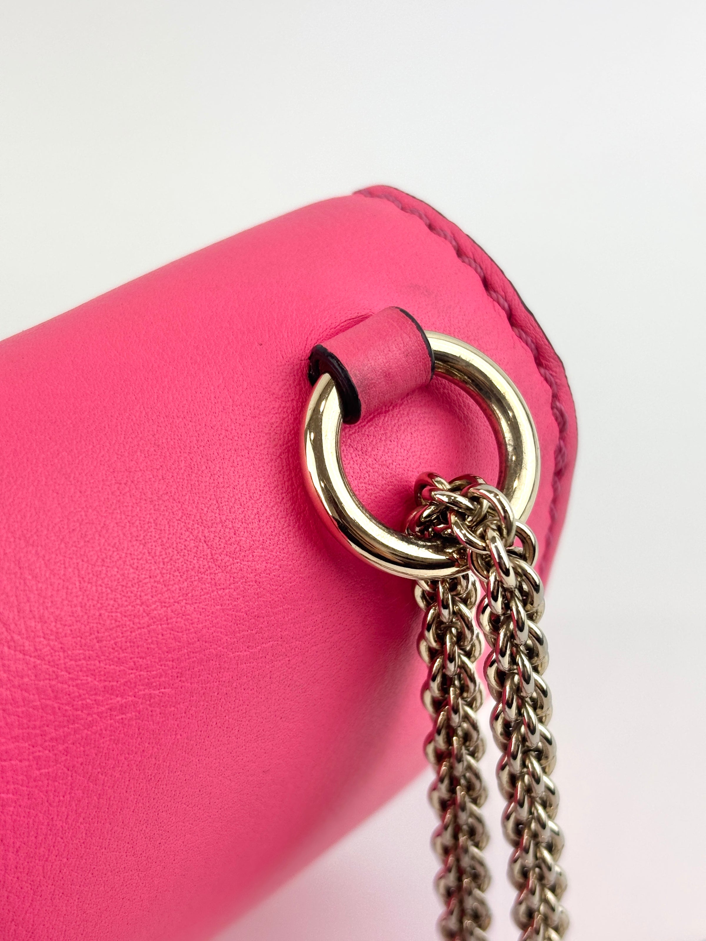 Bicolour Rockstud Glam Lock Chain Bag Neon Pink/White - Glampot