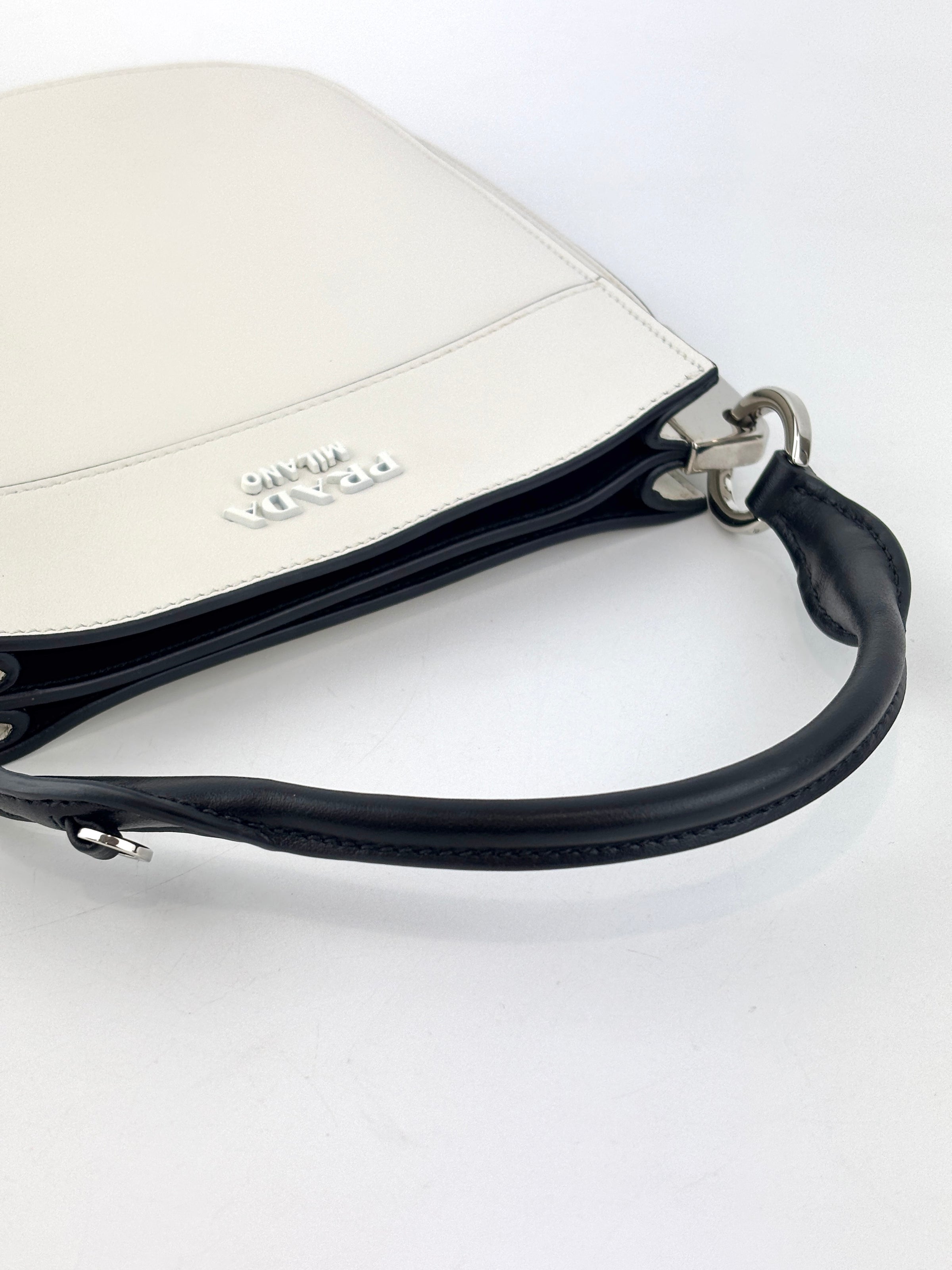 1BC082 Margit Bag Calfskin Leather in White + Black