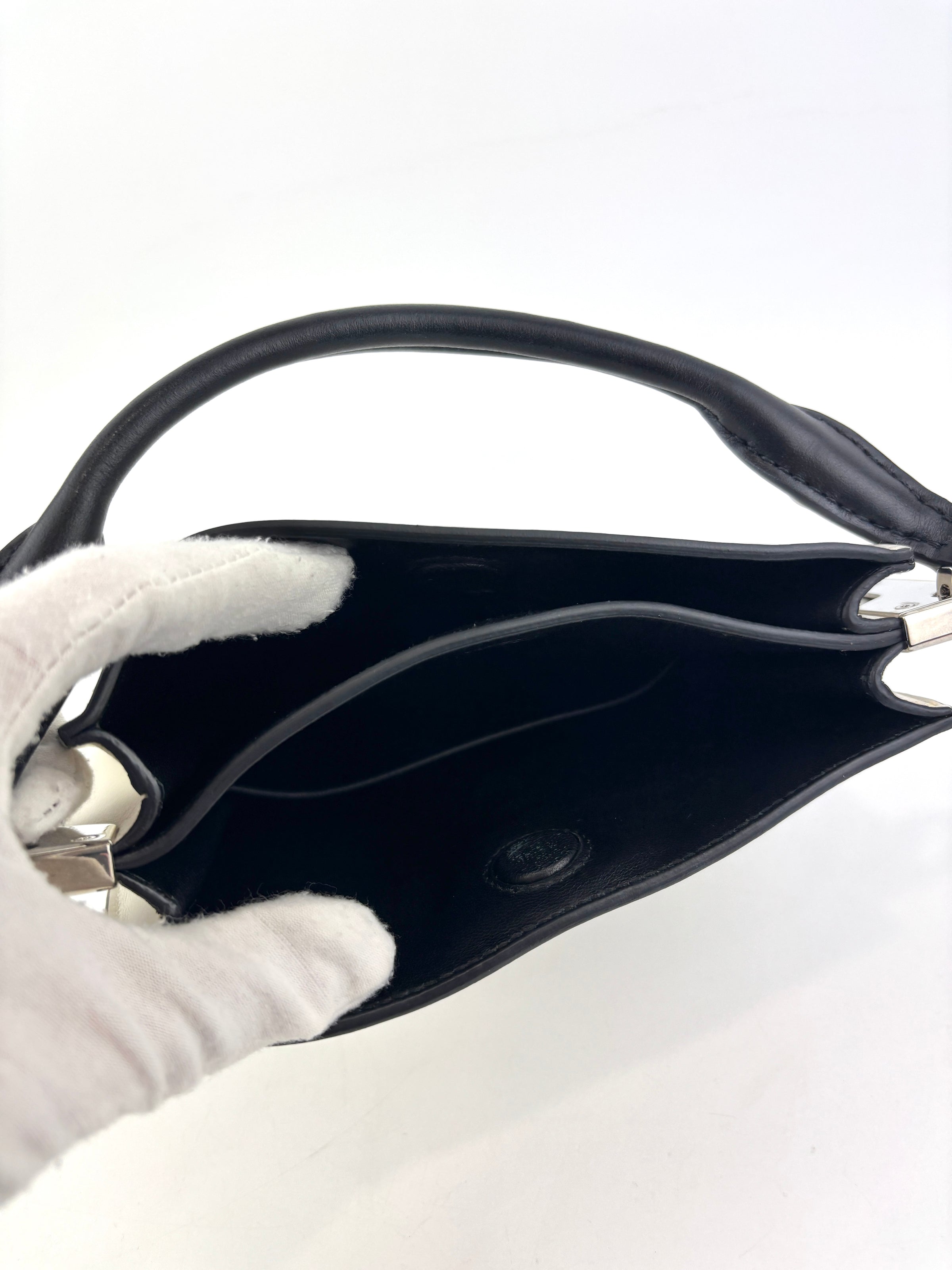 1BC082 Margit Bag Calfskin Leather in White + Black