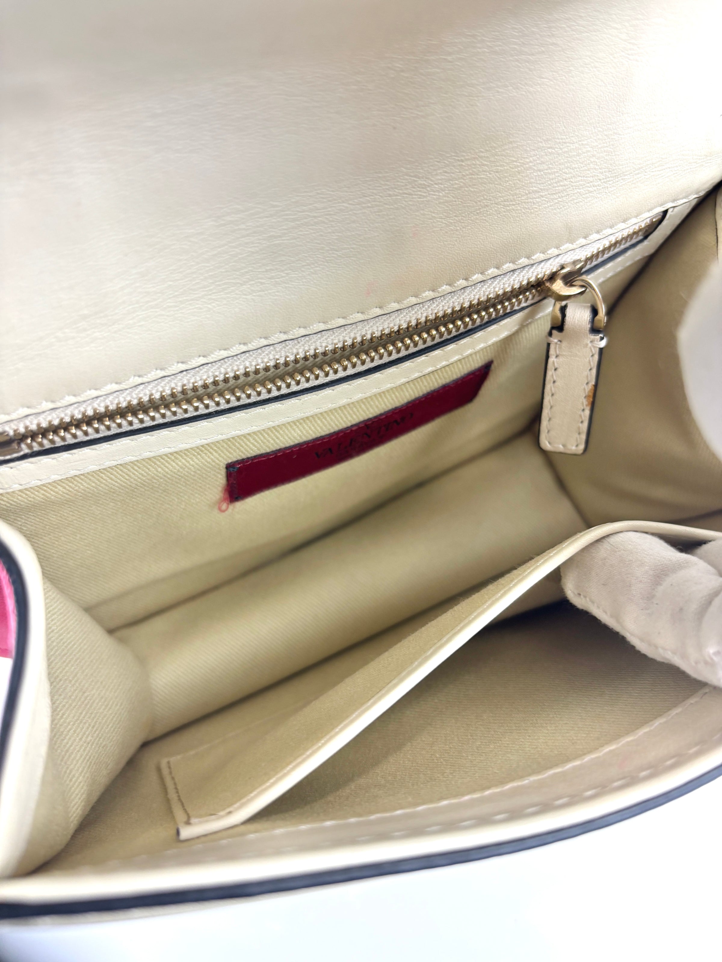 Bicolour Rockstud Glam Lock Chain Bag Neon Pink/White - Glampot