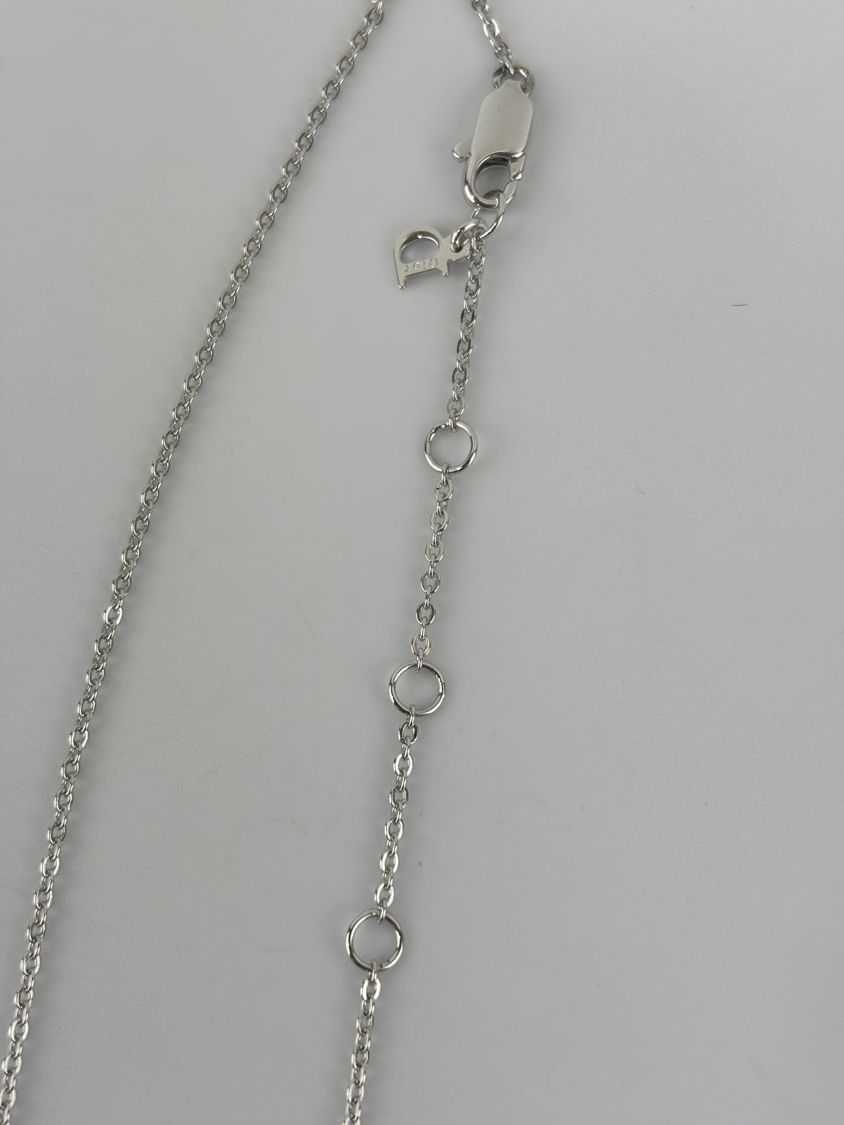 Crystal Pearl Dior Logo Necklace Silver