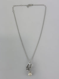 Crystal Pearl Dior Logo Necklace Silver