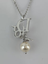 Crystal Pearl Dior Logo Necklace Silver