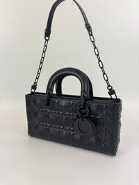 Medium Ultra Matte Lady D-Joy Black Diamond Motif Cannage Calfskin