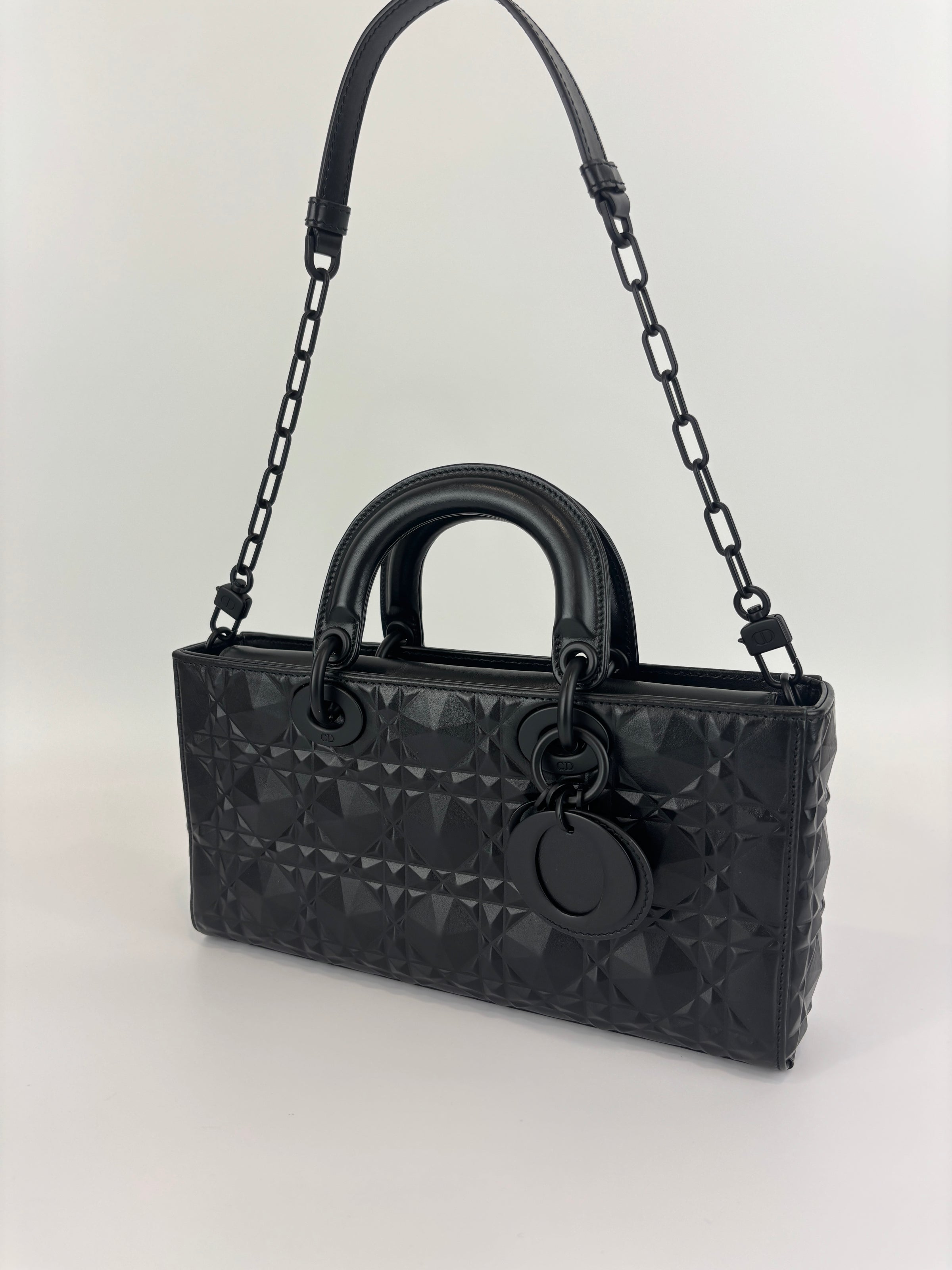 Medium Ultra Matte Lady D-Joy Black Diamond Motif Cannage Calfskin