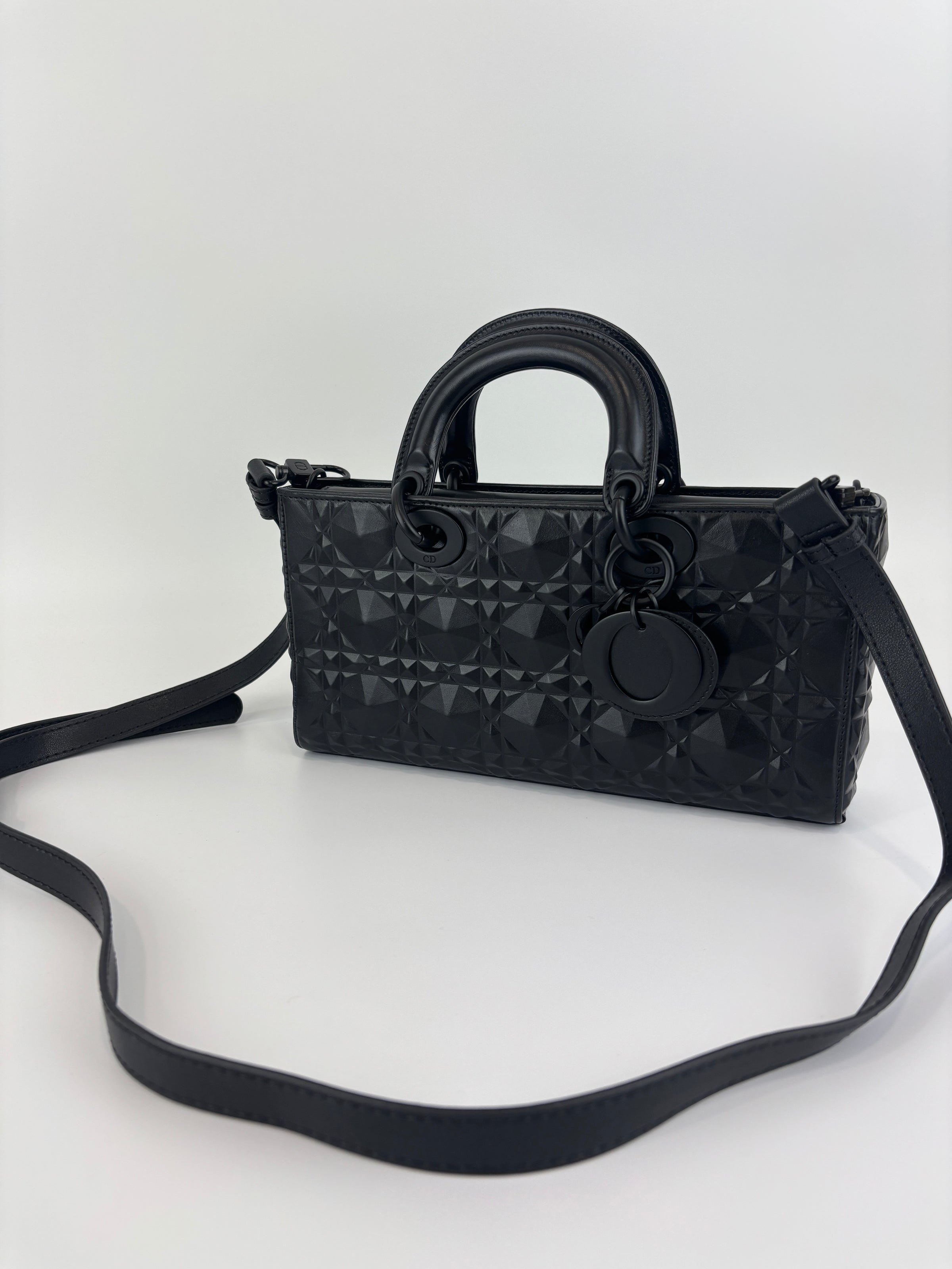 Medium Ultra Matte Lady D-Joy Black Diamond Motif Cannage Calfskin