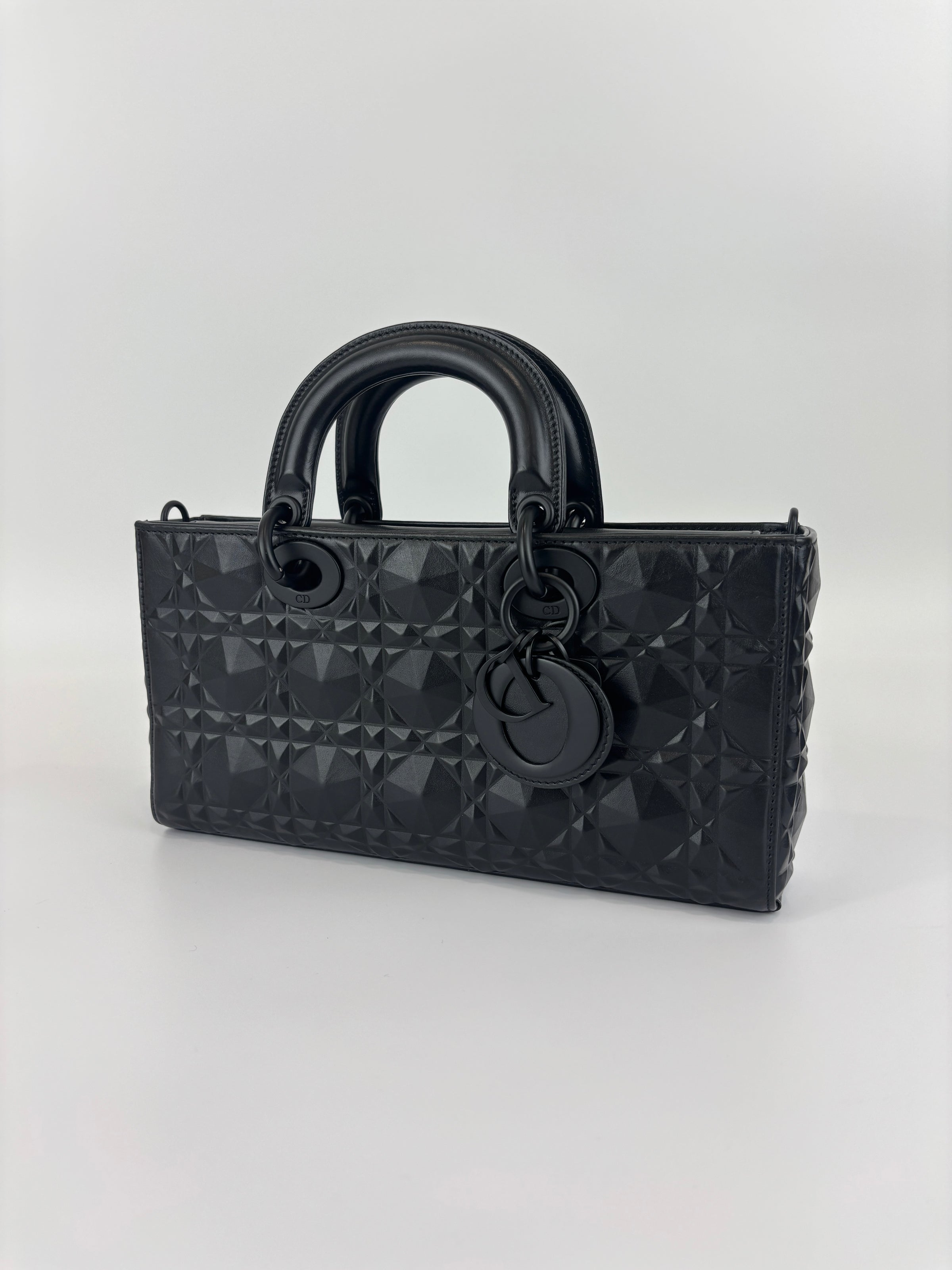 Medium Ultra Matte Lady D-Joy Black Diamond Motif Cannage Calfskin