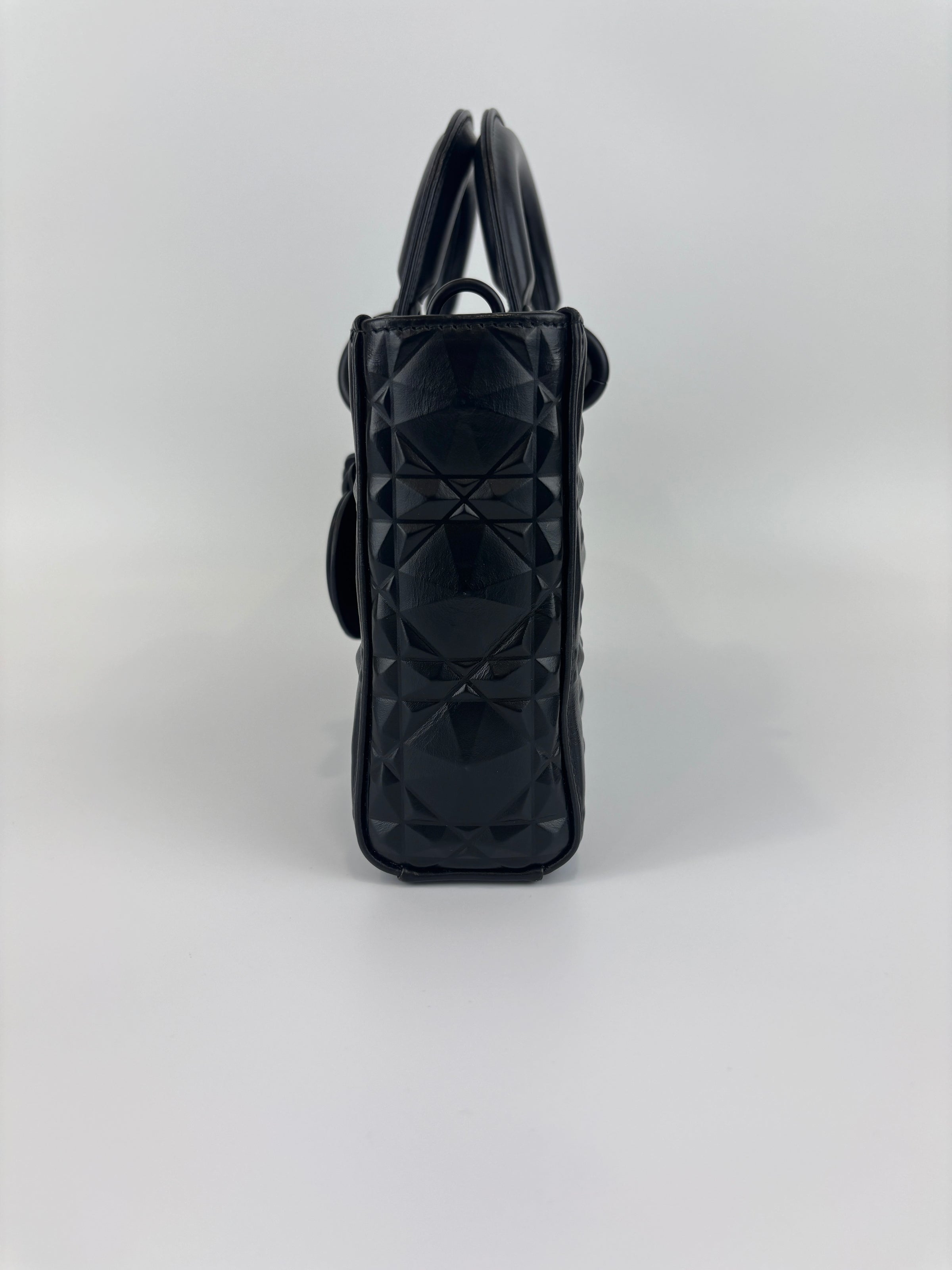 Medium Ultra Matte Lady D-Joy Black Diamond Motif Cannage Calfskin