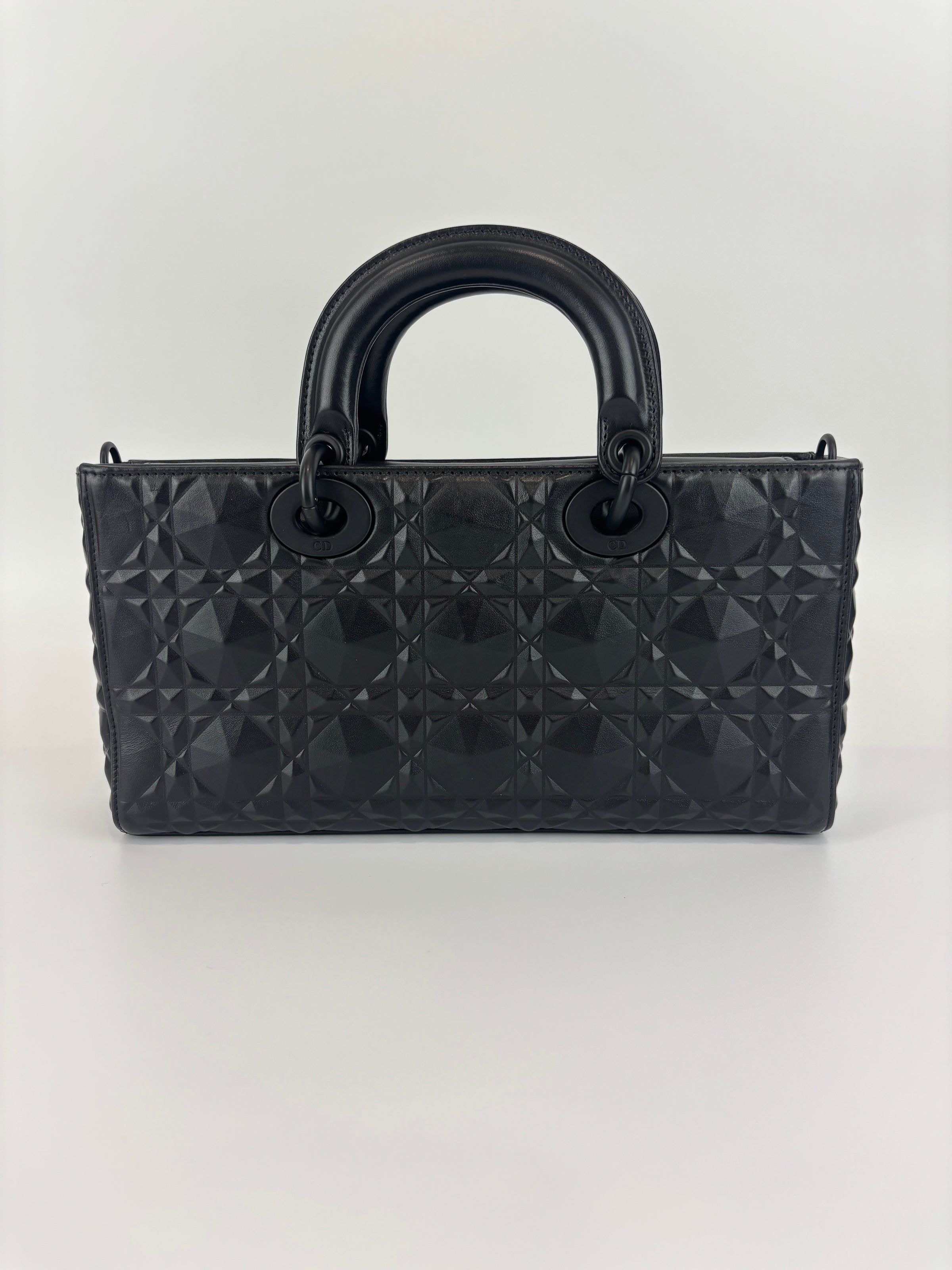 Medium Ultra Matte Lady D-Joy Black Diamond Motif Cannage Calfskin