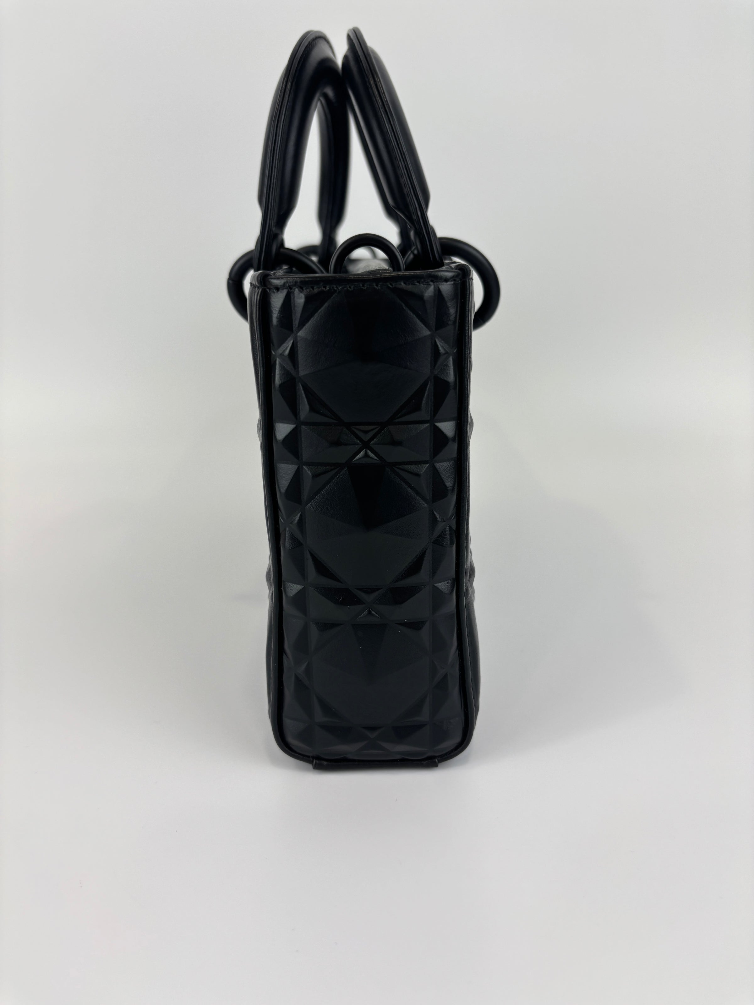 Medium Ultra Matte Lady D-Joy Black Diamond Motif Cannage Calfskin