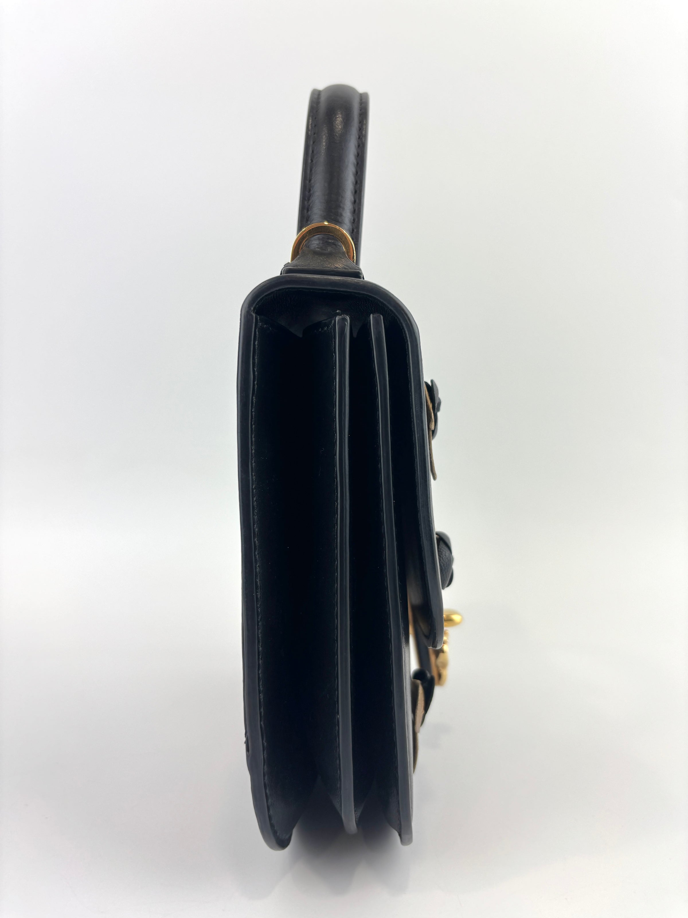 Virtus 3D Flower Small Top Handle Bag Black - Glampot