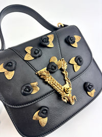 Virtus 3D Flower Small Top Handle Bag Black - Glampot