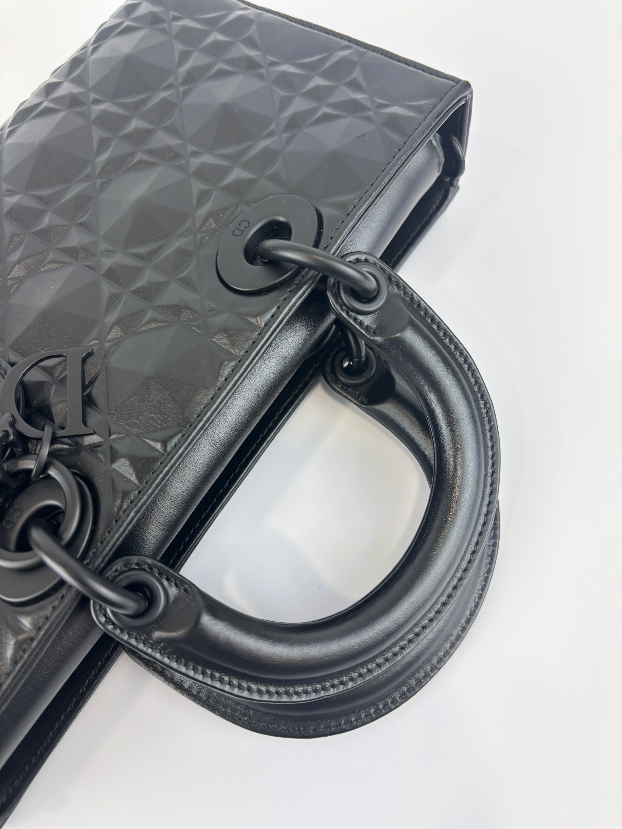 Medium Ultra Matte Lady D-Joy Black Diamond Motif Cannage Calfskin