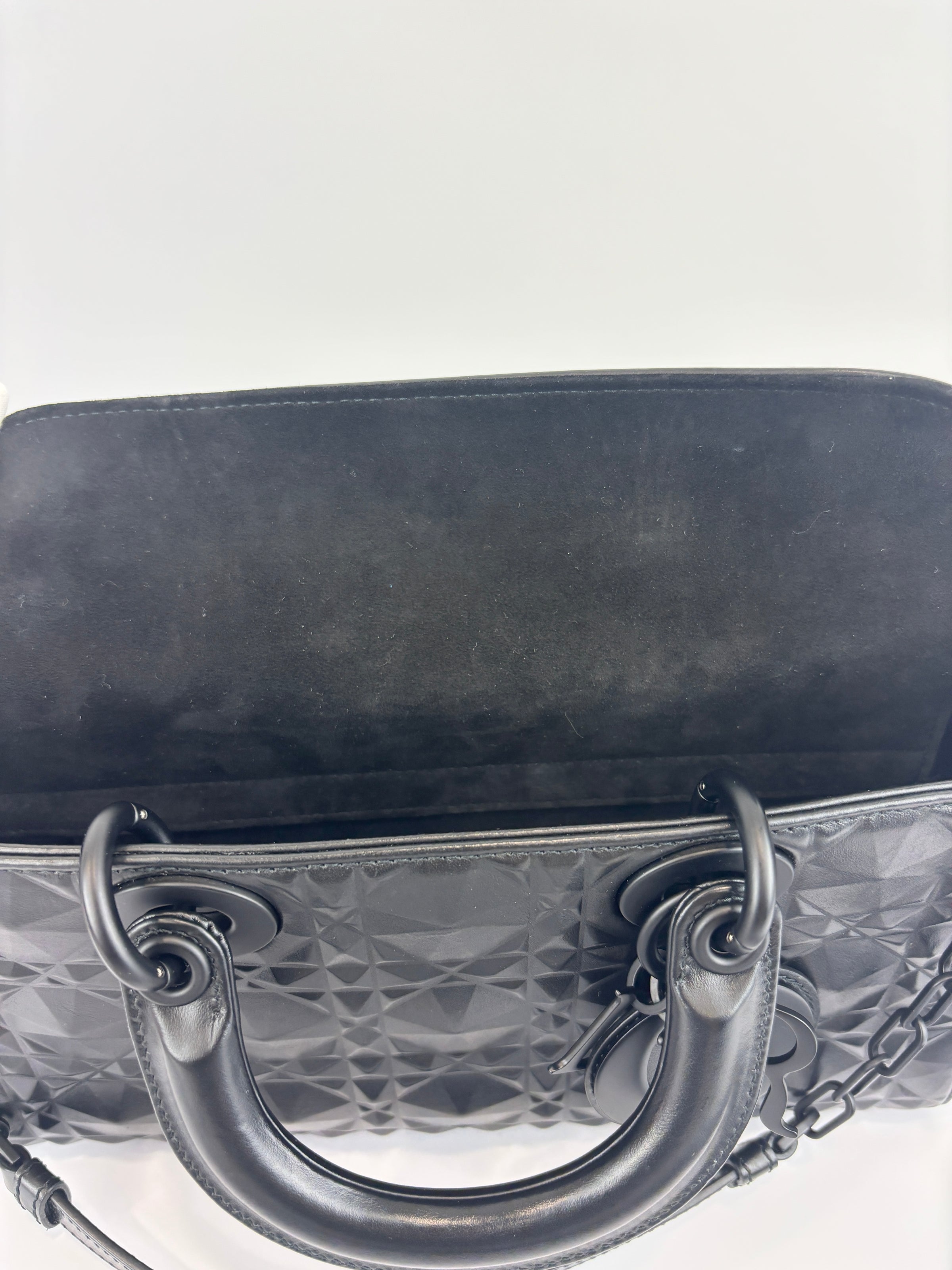 Medium Ultra Matte Lady D-Joy Black Diamond Motif Cannage Calfskin