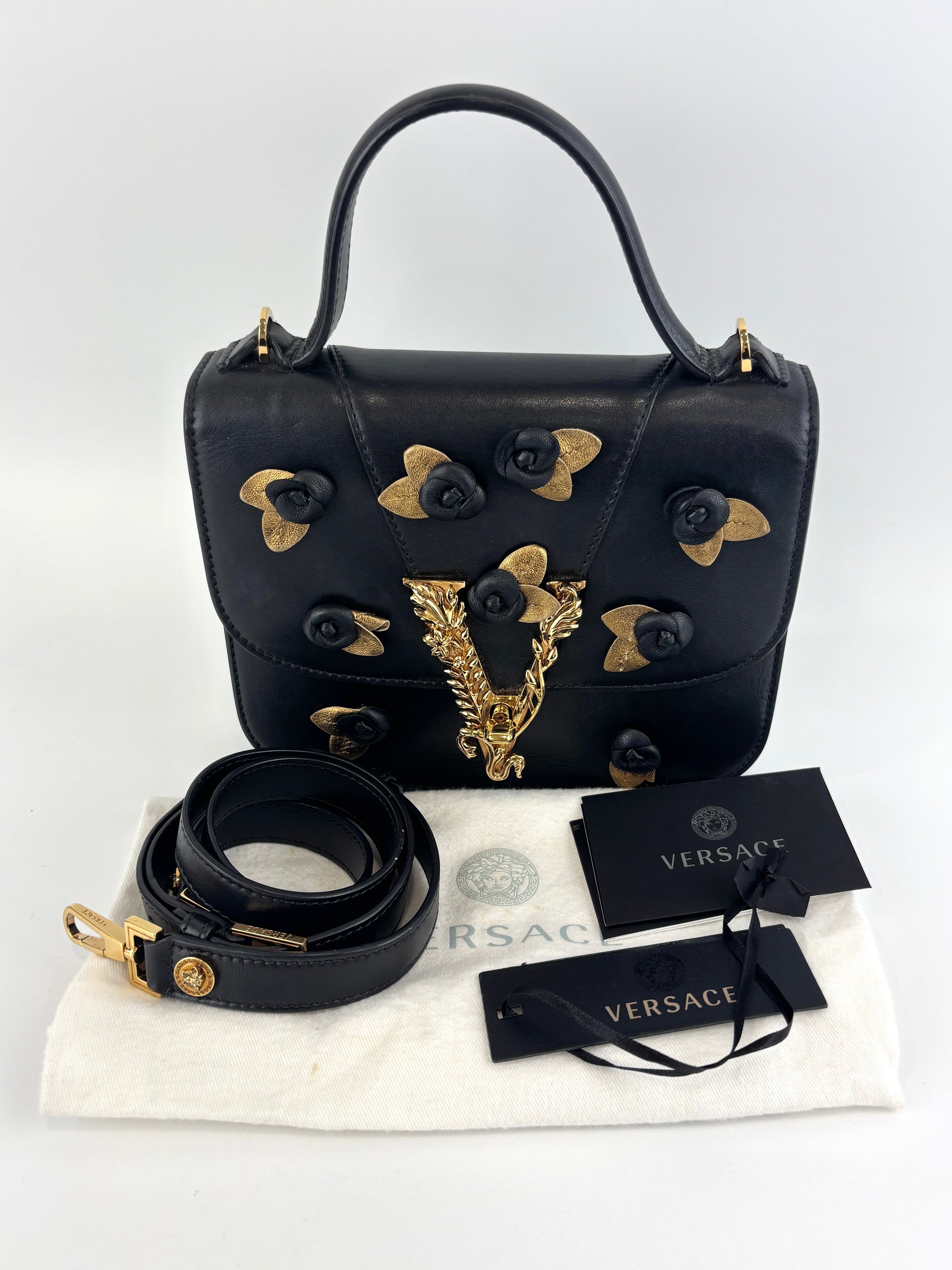 Virtus 3D Flower Small Top Handle Bag Black - Glampot