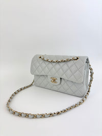 Medium Rectangular Flap Bag Light Blue Grey LGHW (Microchipped) - Glampot