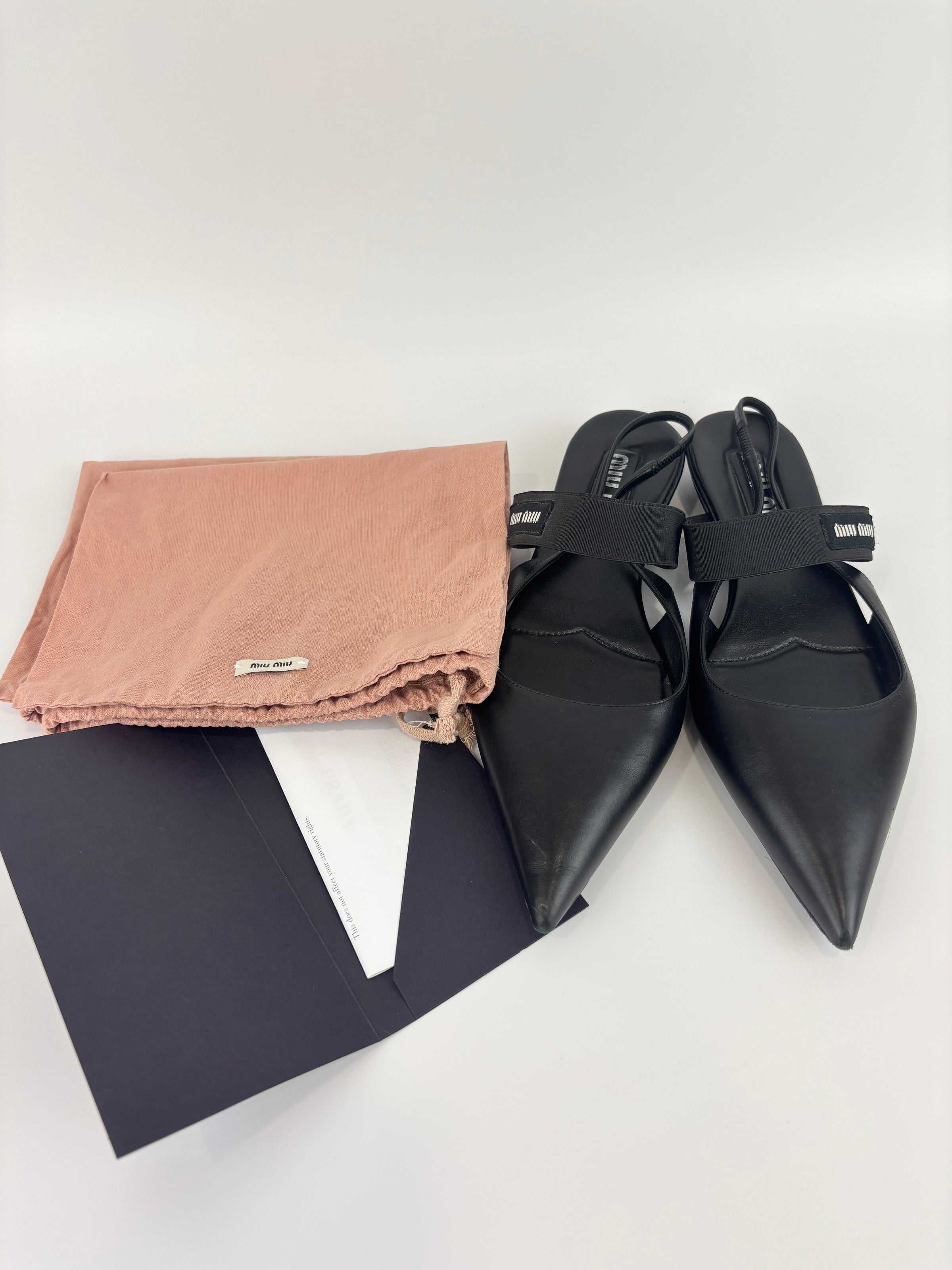 Leather Slingback Flats Black Size 38.5