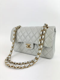 Medium Rectangular Flap Bag Light Blue Grey LGHW (Microchipped) - Glampot