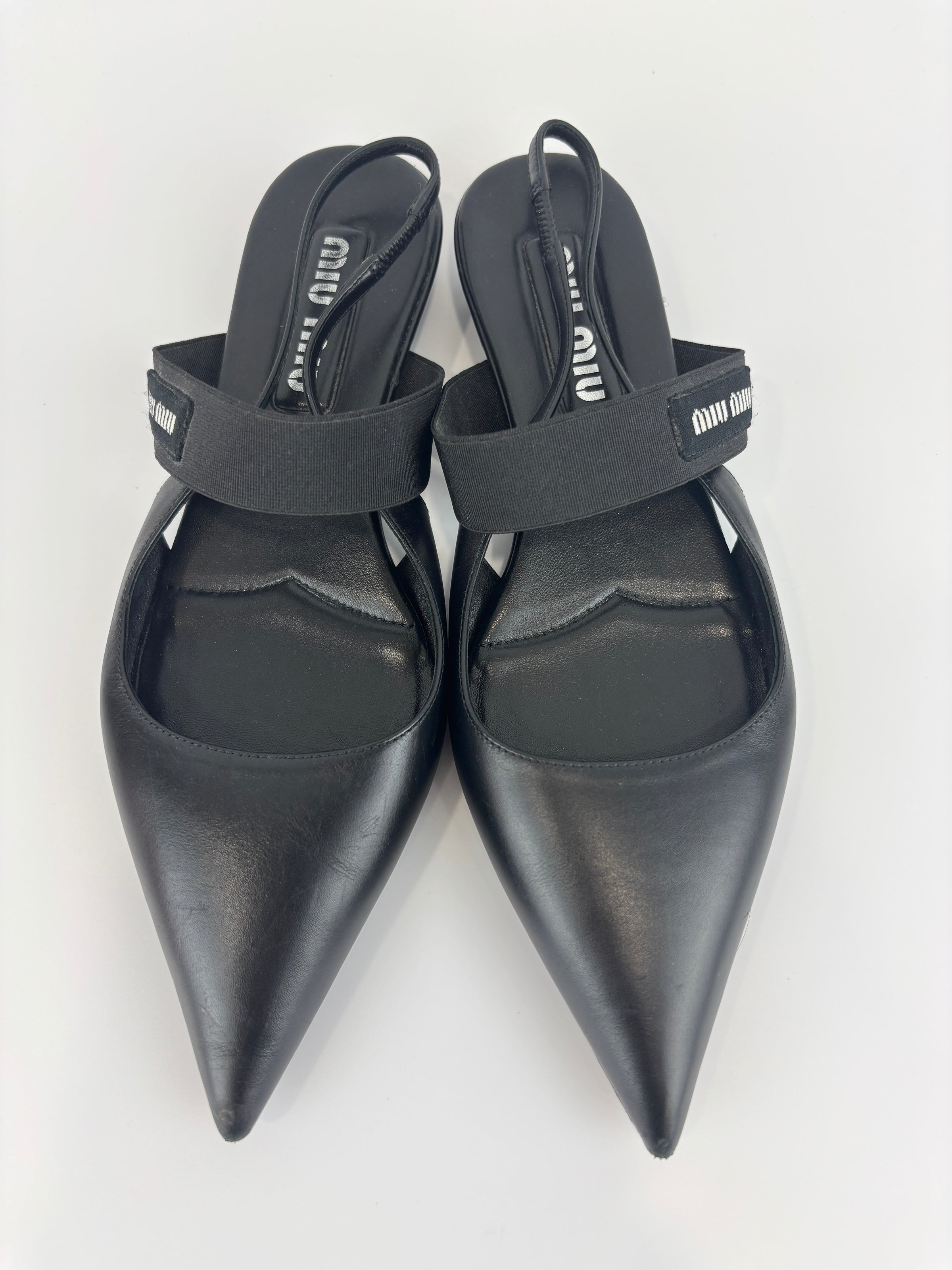 Leather Slingback Flats Black Size 38.5