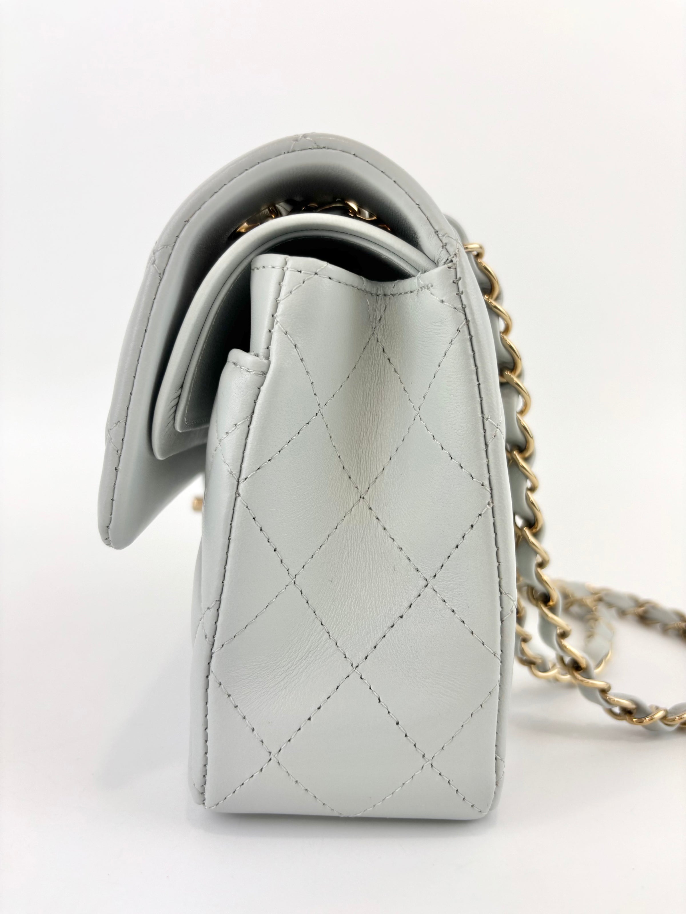 Medium Rectangular Flap Bag Light Blue Grey LGHW (Microchipped) - Glampot