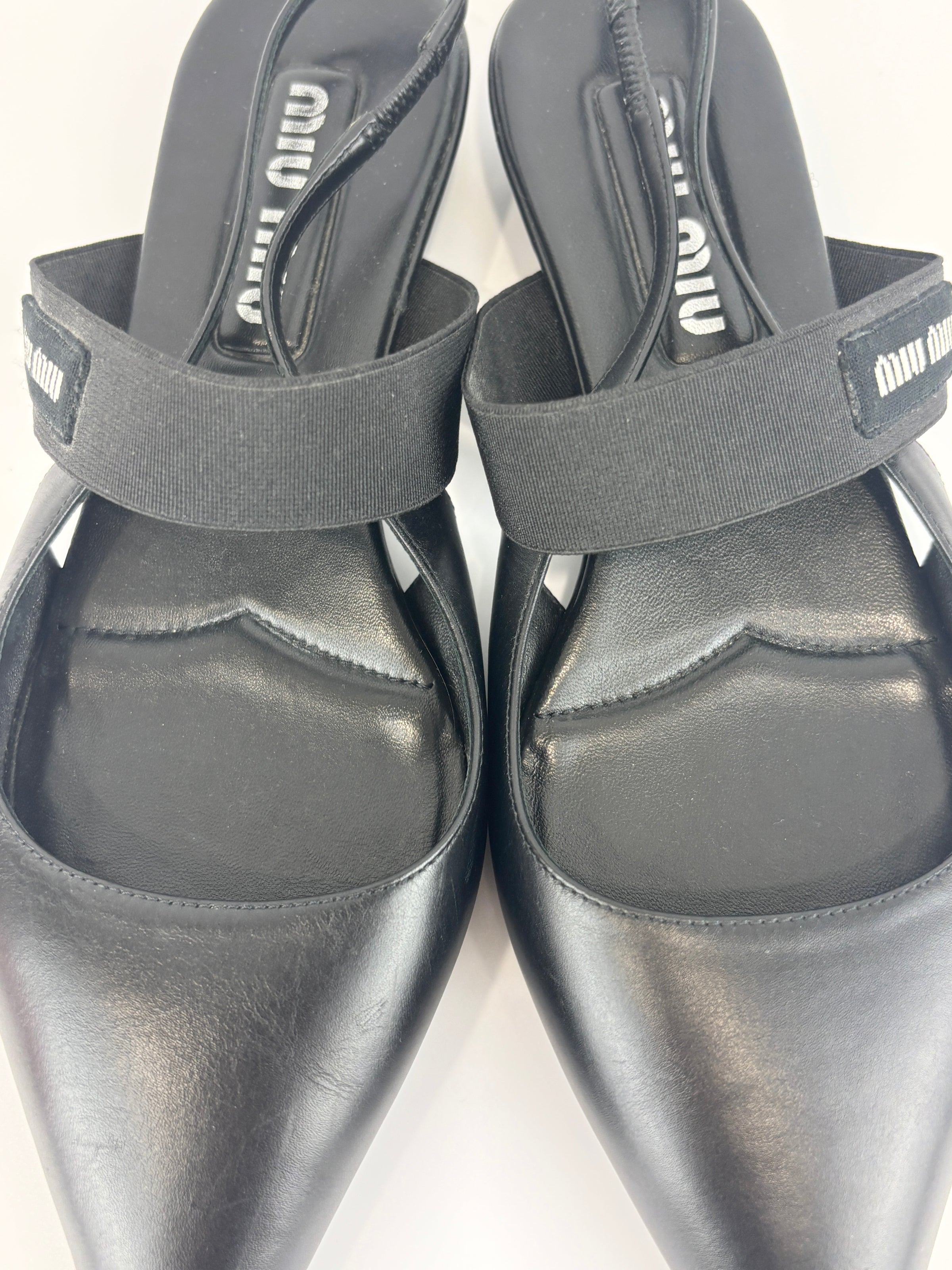 Leather Slingback Flats Black Size 38.5