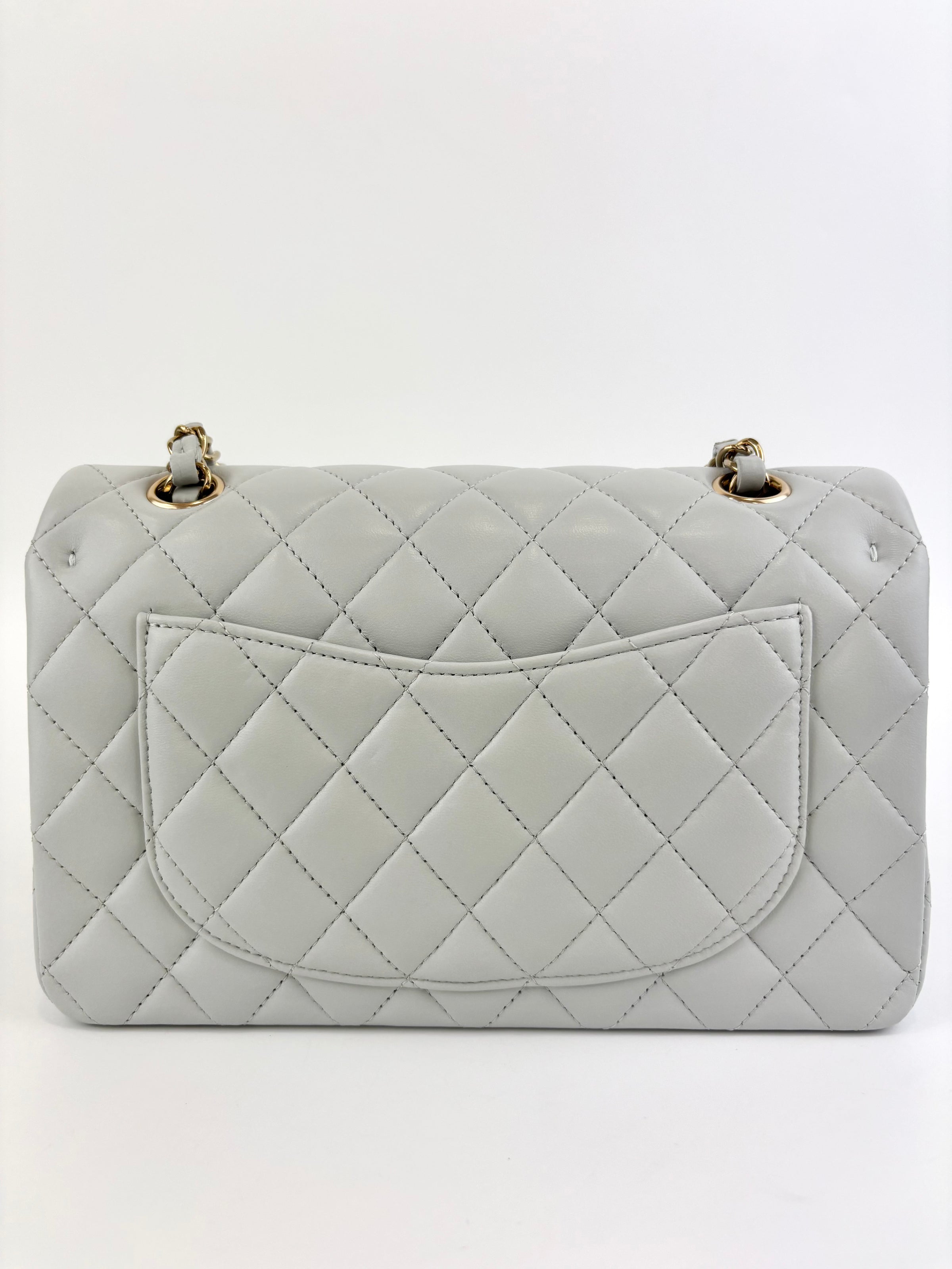 Medium Rectangular Flap Bag Light Blue Grey LGHW (Microchipped) - Glampot