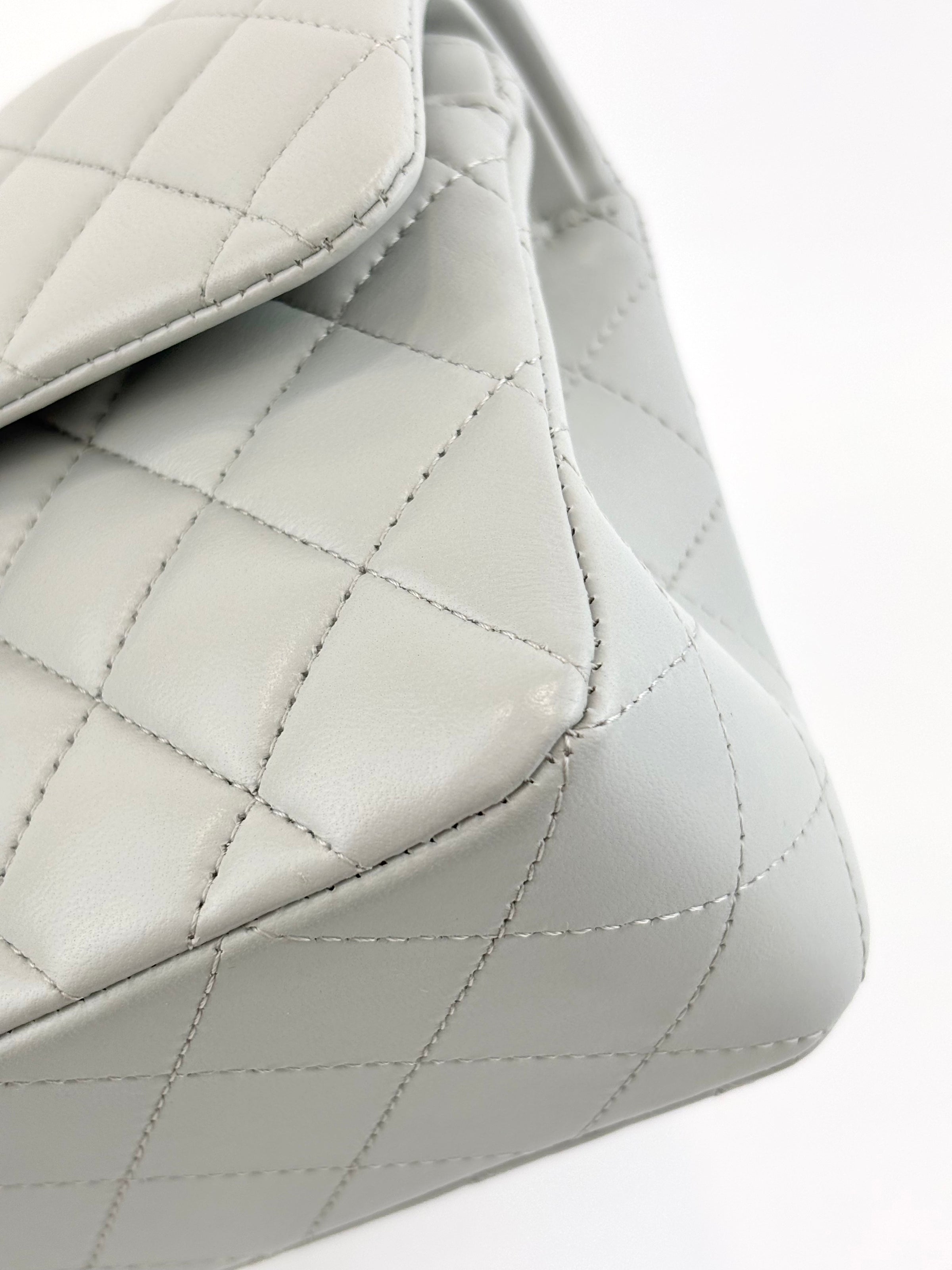 Medium Rectangular Flap Bag Light Blue Grey LGHW (Microchipped) - Glampot