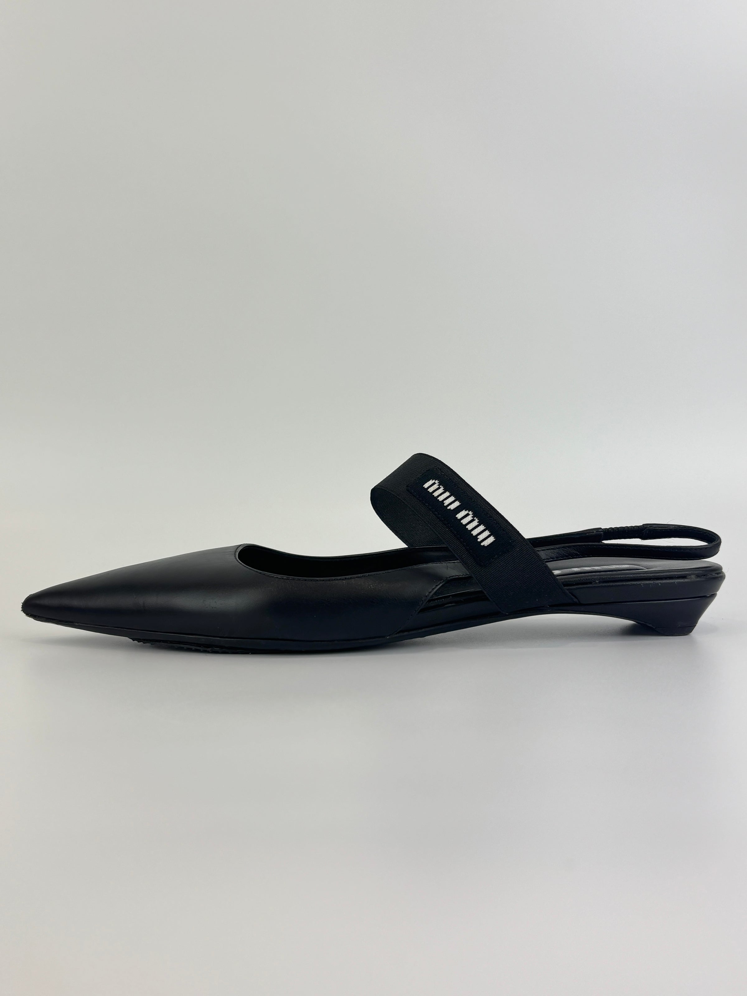 Leather Slingback Flats Black Size 38.5