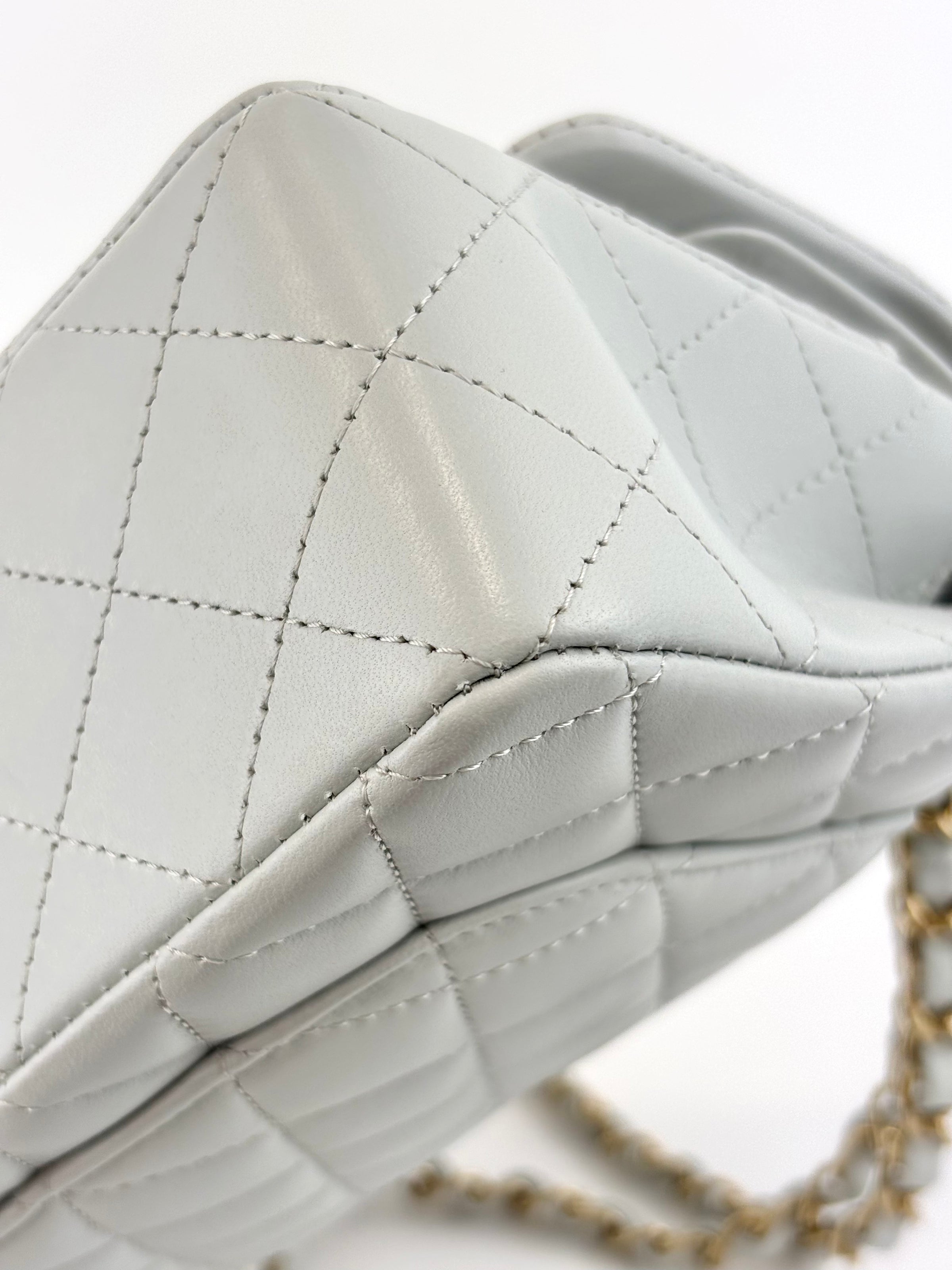 Medium Rectangular Flap Bag Light Blue Grey LGHW (Microchipped) - Glampot