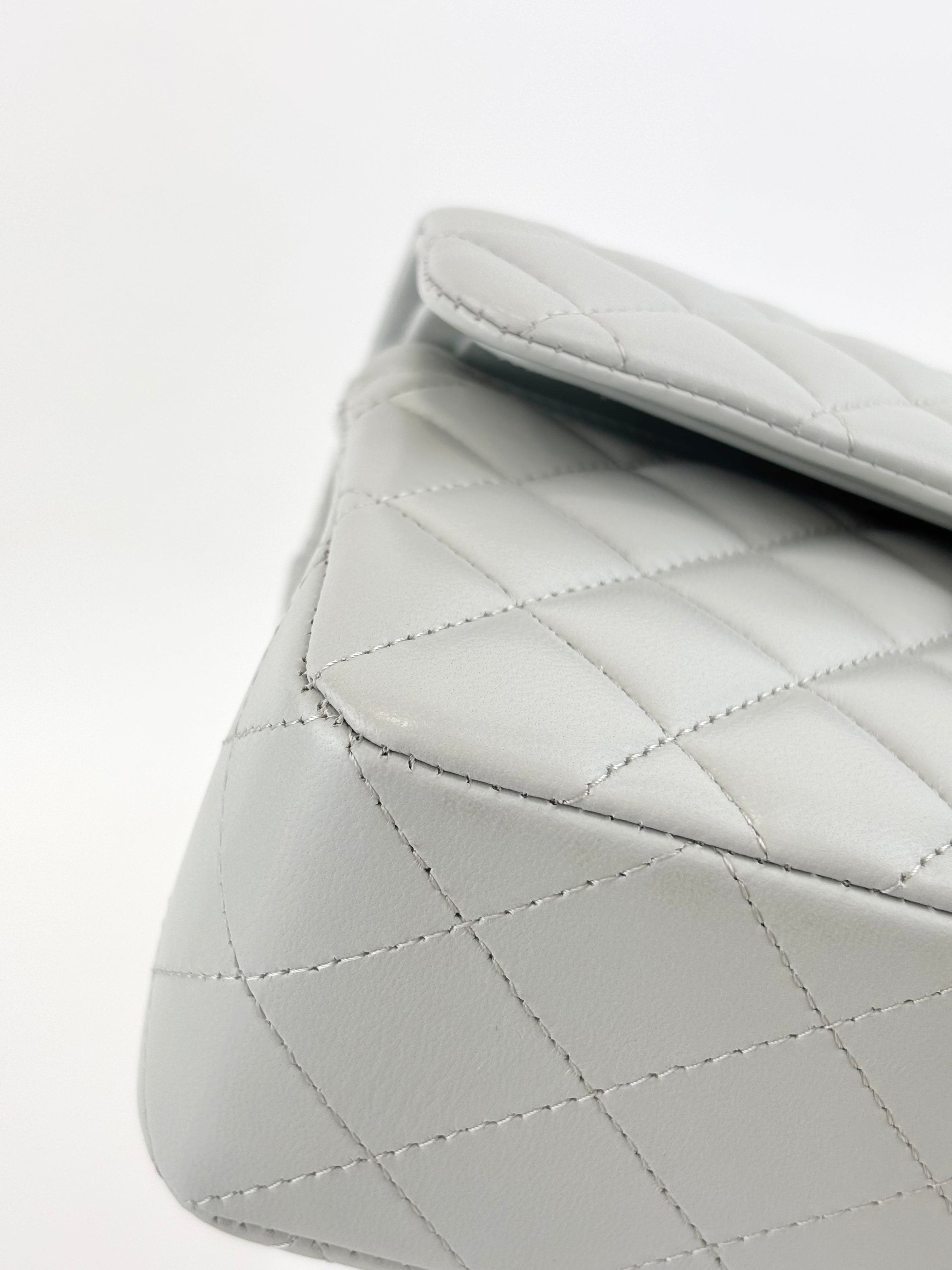 Medium Rectangular Flap Bag Light Blue Grey LGHW (Microchipped) - Glampot