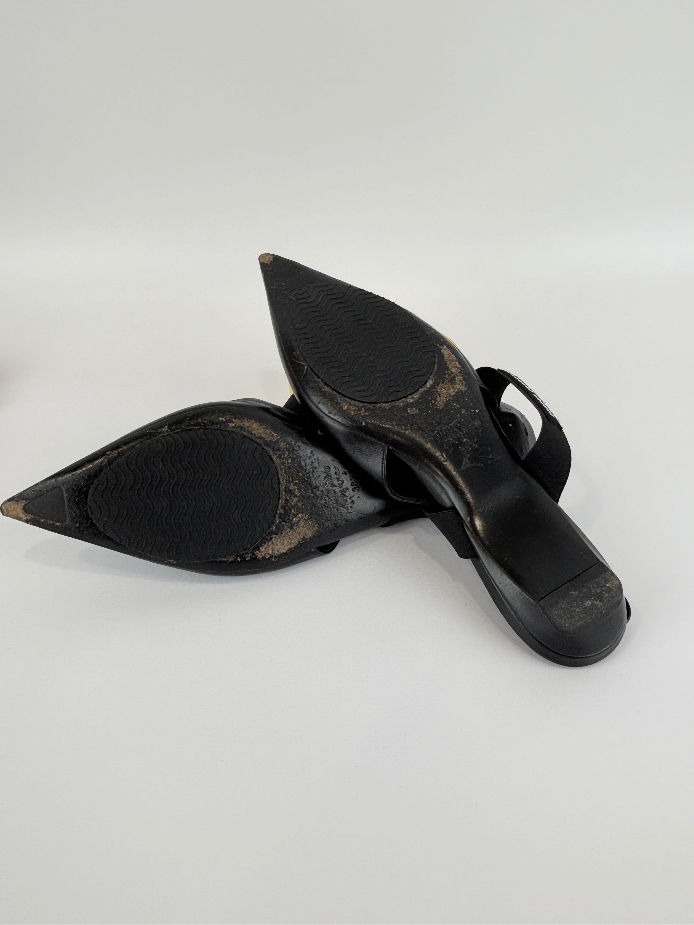 Leather Slingback Flats Black Size 38.5