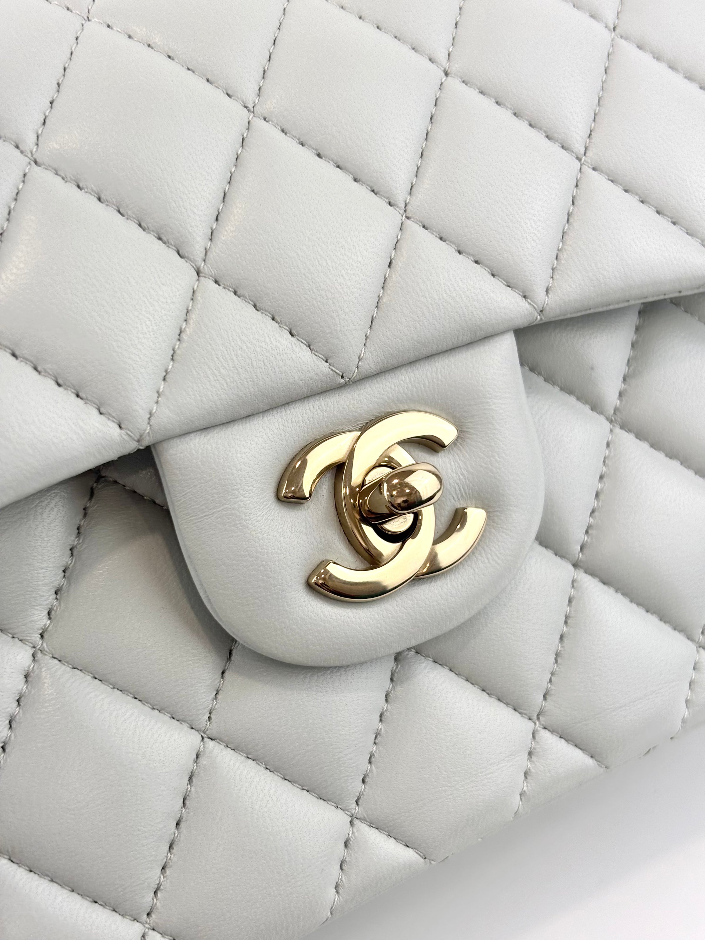 Medium Rectangular Flap Bag Light Blue Grey LGHW (Microchipped) - Glampot