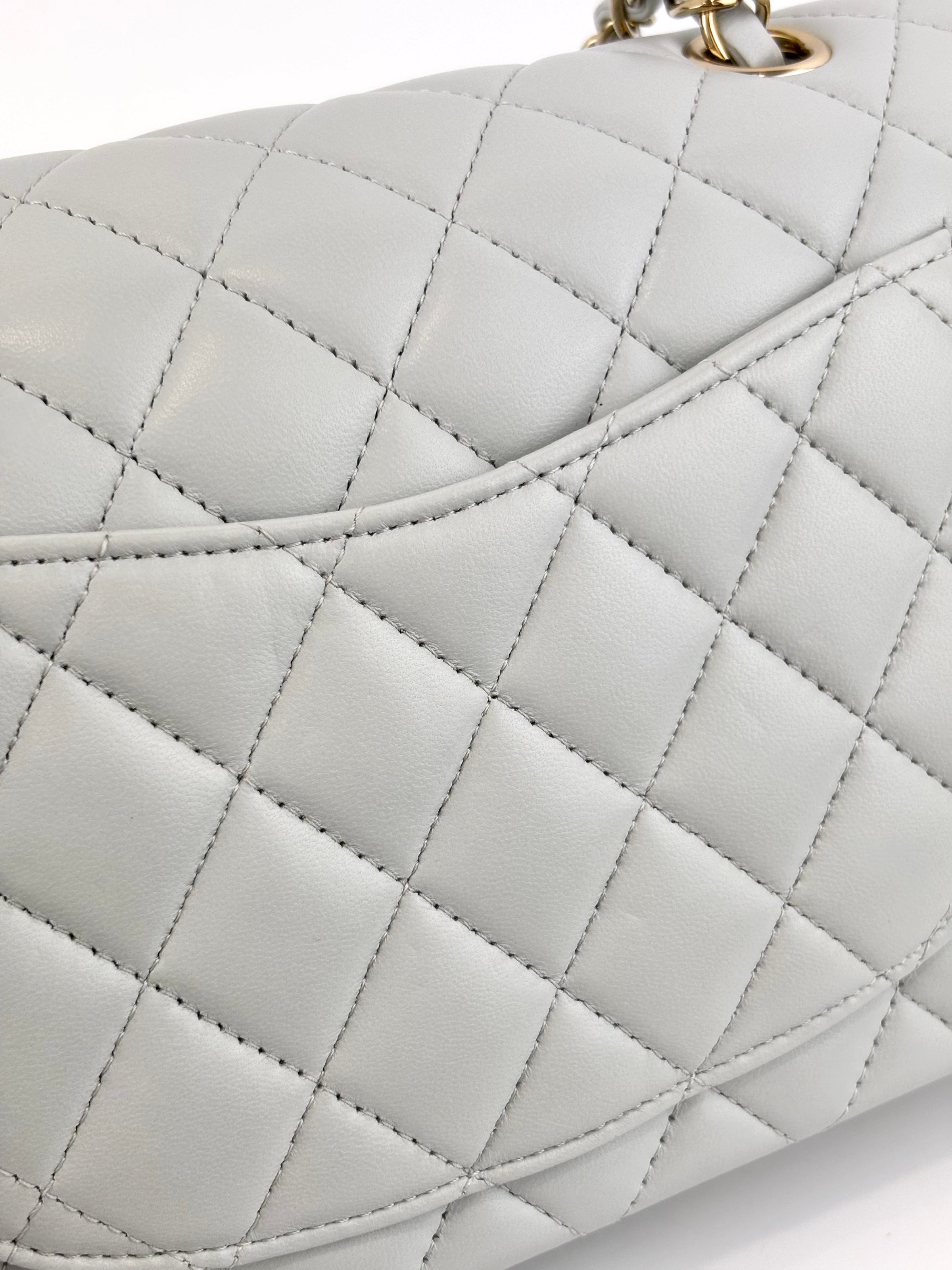 Medium Rectangular Flap Bag Light Blue Grey LGHW (Microchipped) - Glampot