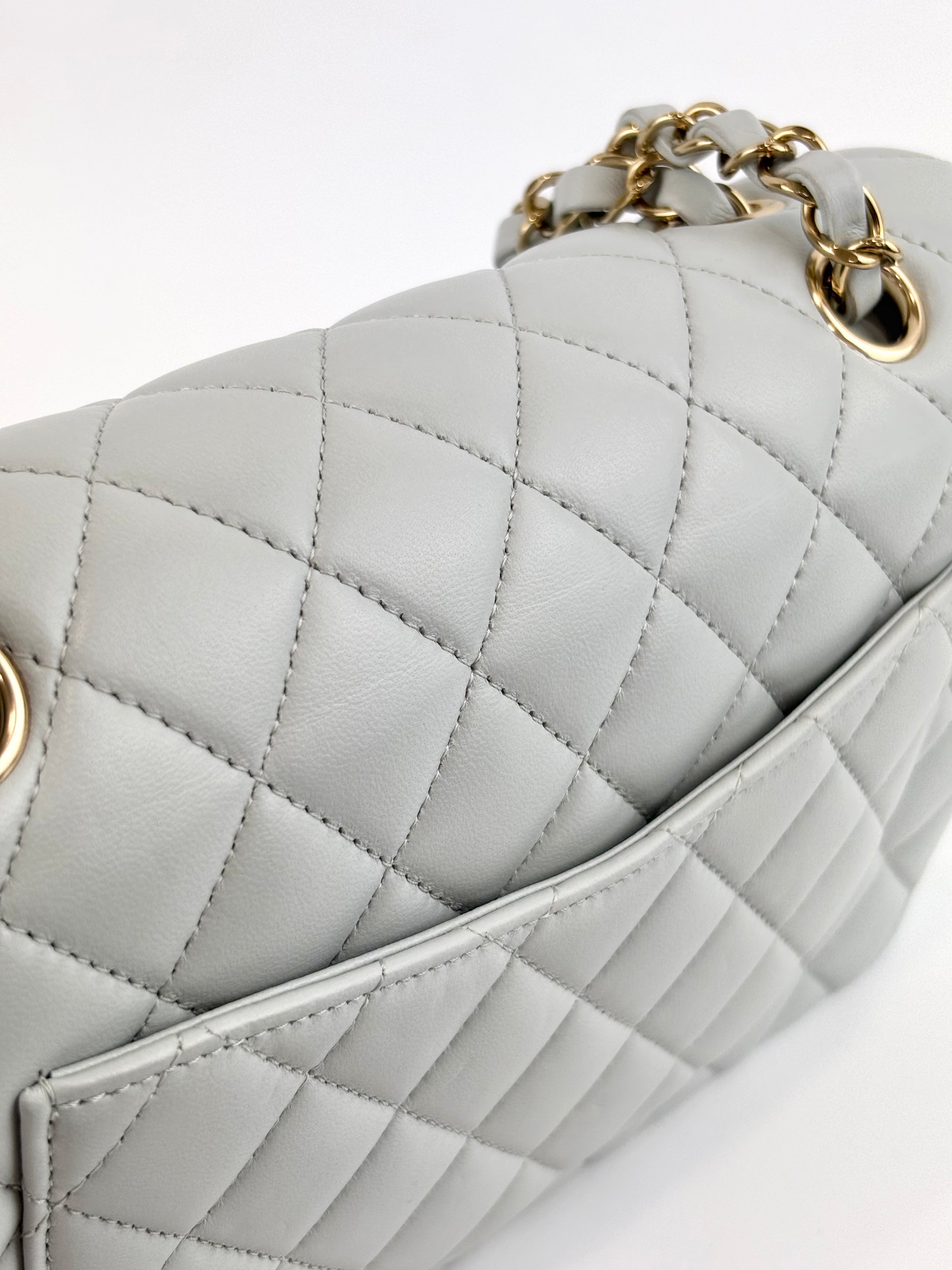 Medium Rectangular Flap Bag Light Blue Grey LGHW (Microchipped) - Glampot